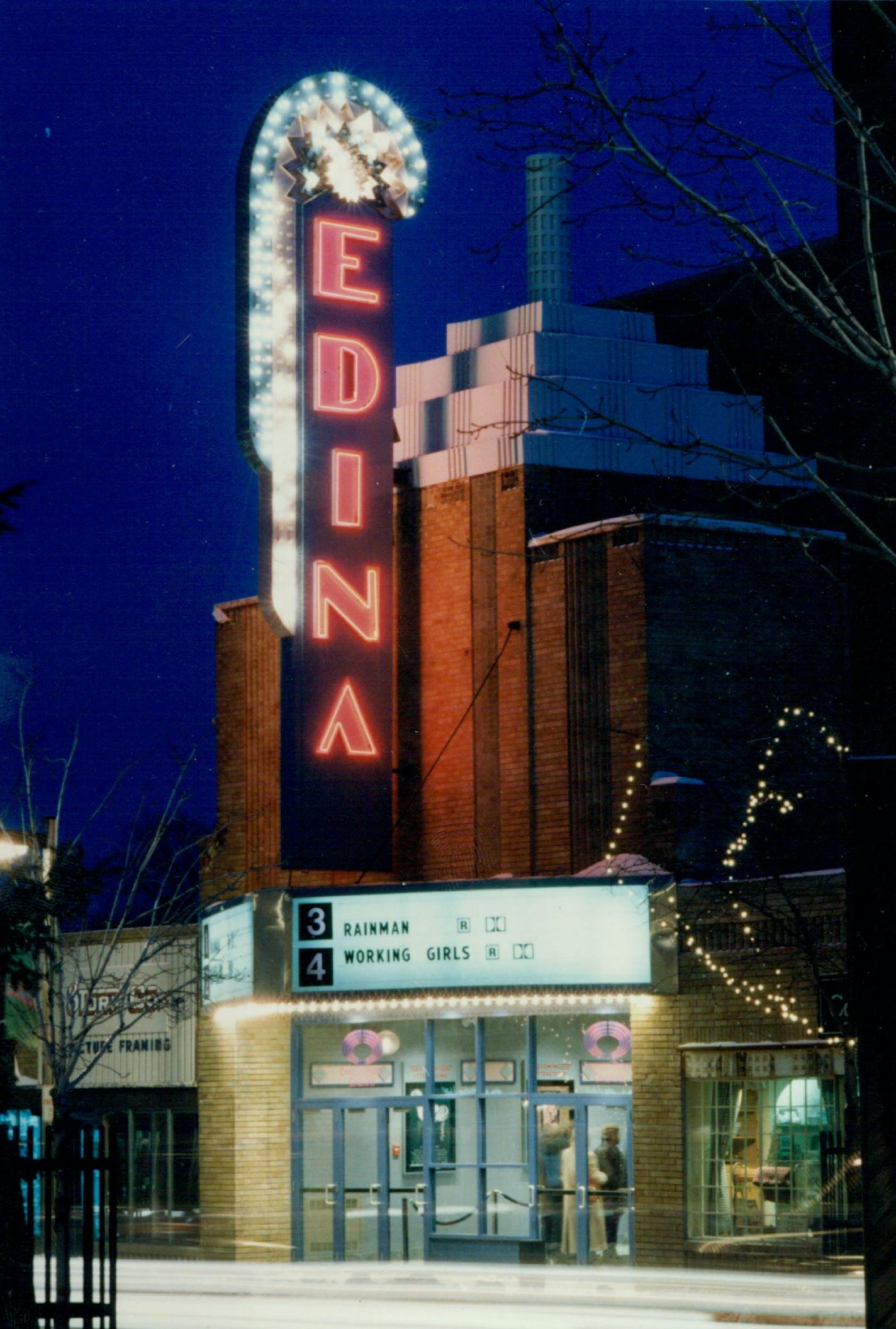 January 12, 1989 The facade and marquee of the old Edina Theater building were retained, but behind them is a new building. December 28, 1988 David Brewster, Minneapolis Star Tribune