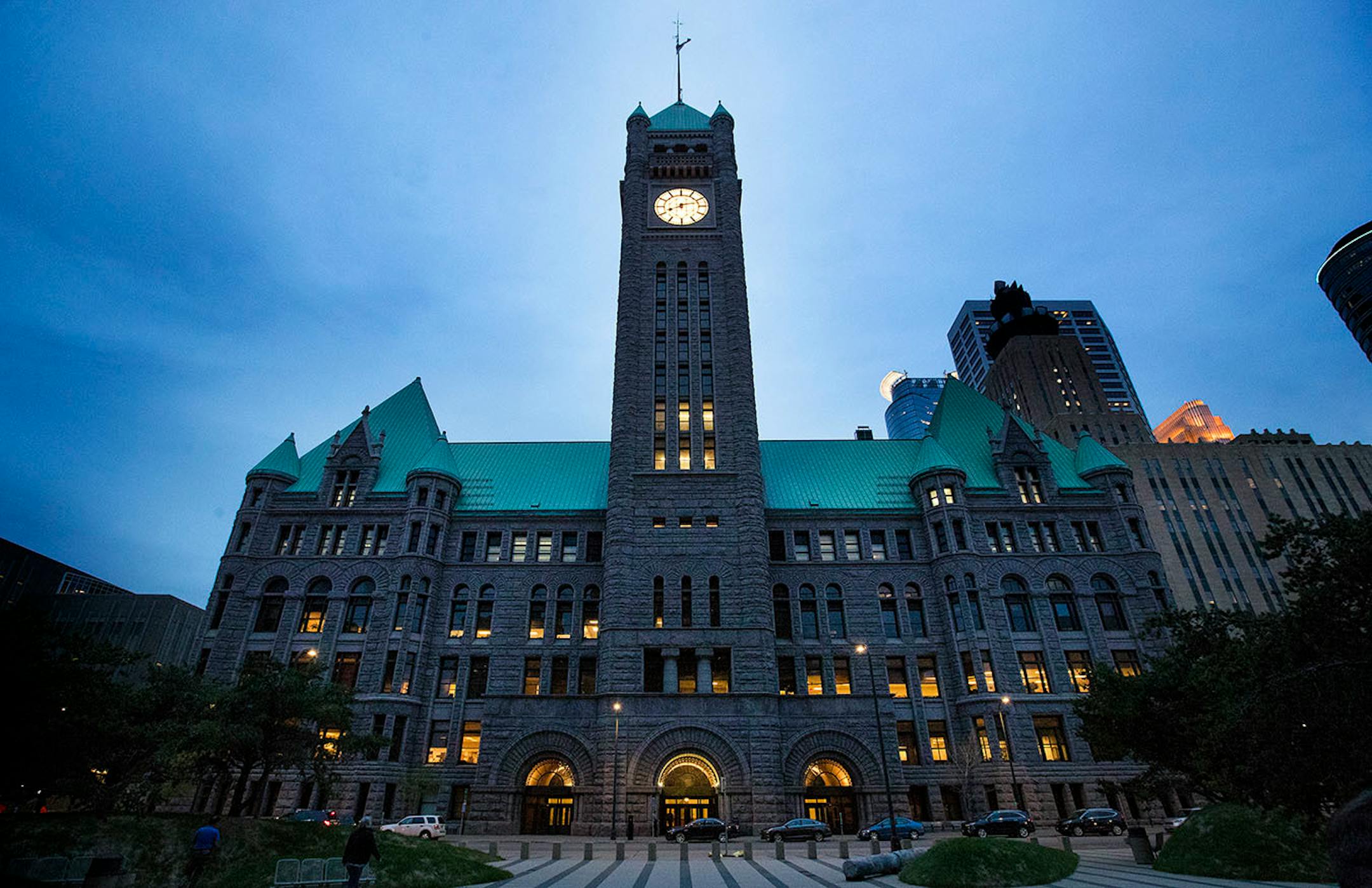 The renovated City Hall/Hennepin County Courthouse clock in Minneapolis.
