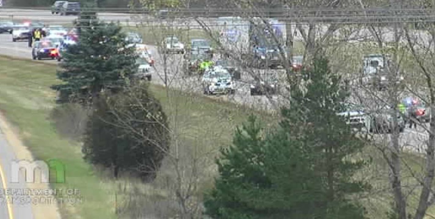 One person was killed at the crash scene Sunday morning in I-94 in Washington County. Credit: MnDOT traffic camera