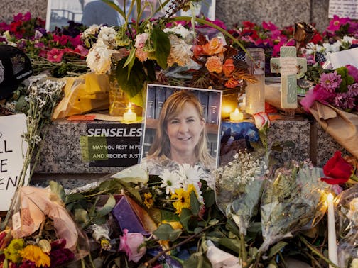 A makeshift memorial for Minnesota state Rep. Melissa Hortman and her husband, Mark Hortman, at the Minnesota State Capitol in St. Paul on June 18.