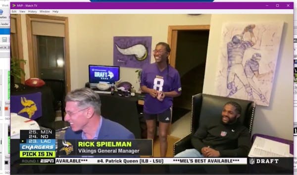 Vikings GM Rick Spielman worked the draft from his home.