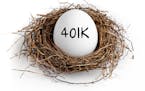 A white egg in a nest on a white background with the word 401K on the egg.