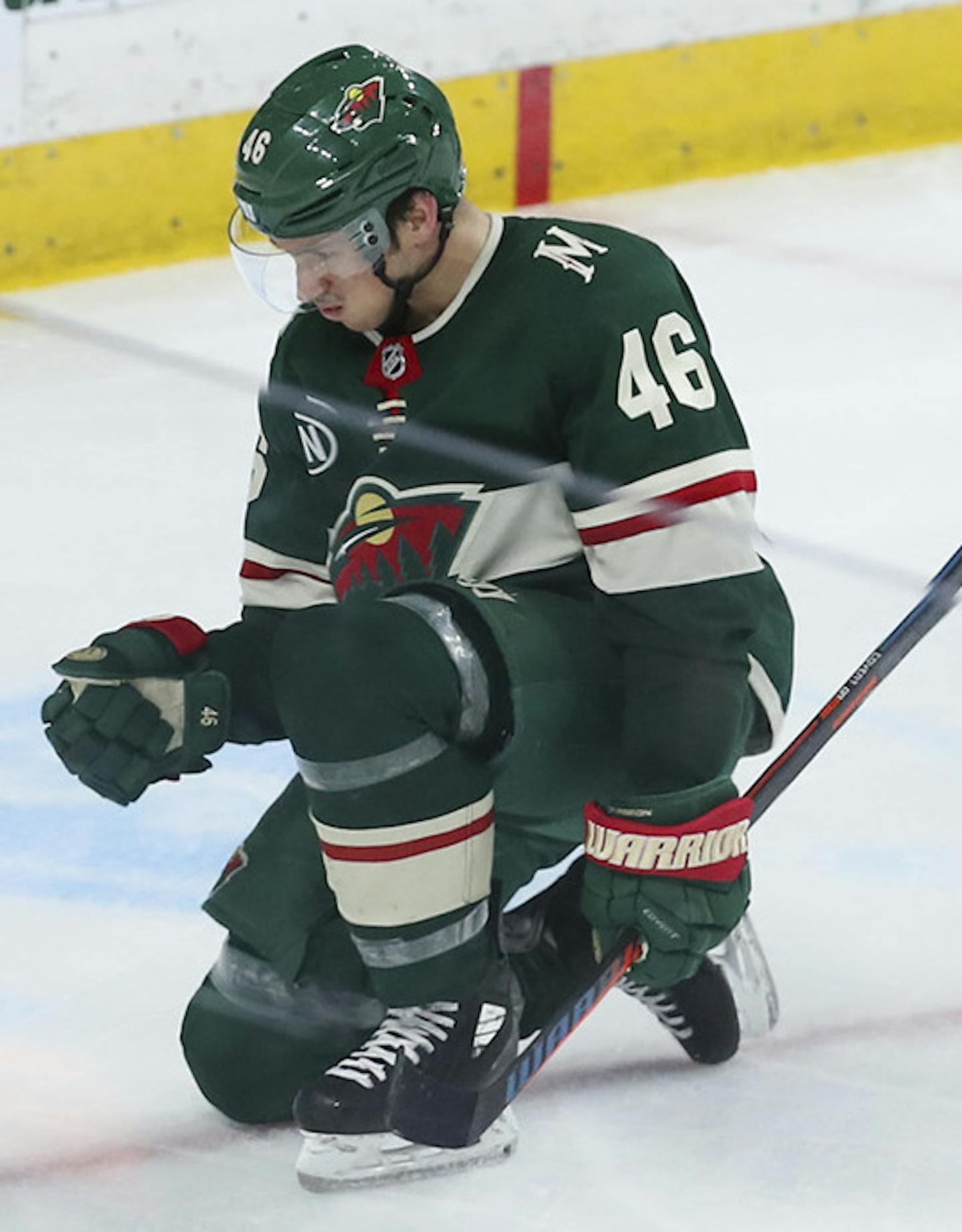 Minnesota Wild defenseman Jared Spurgeon celebrateS after he tied the game at 2-2 in the third period against the New York Islanders on Sunday, March 17, 2019 at Xcel Energy Center in St. Paul, Minn. (Jeff Wheeler/Minneapolis Star Tribune/TNS) ORG XMIT: 1284952