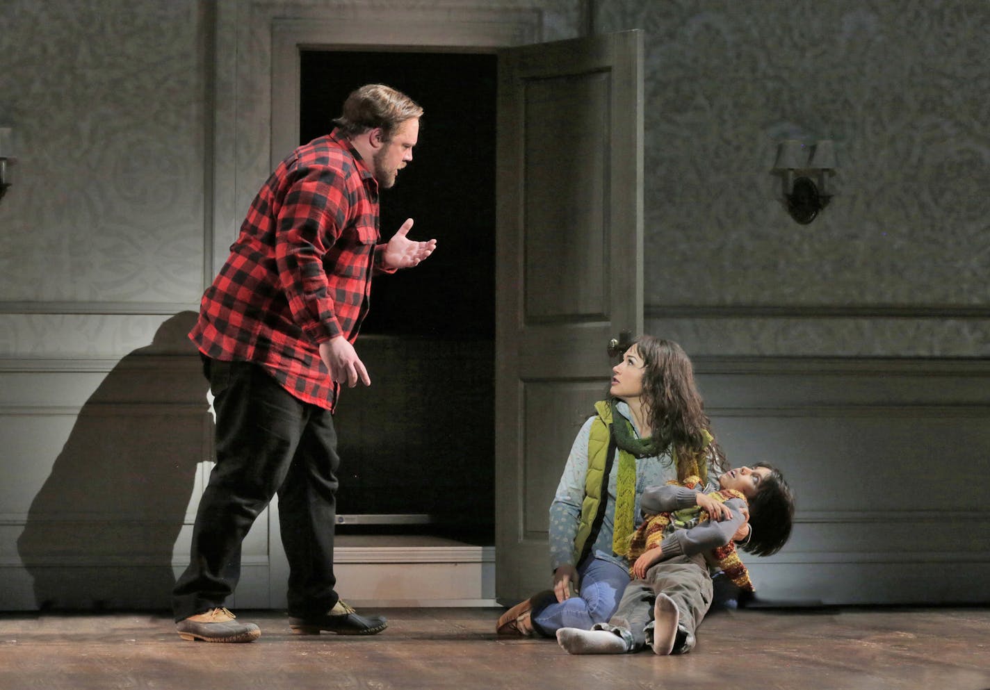 Brian Mulligan, Kelly Kaduce and Alejandro Vega in Minnesota Opera&#x2019;s &#x201c;The Shining.&#x201d;