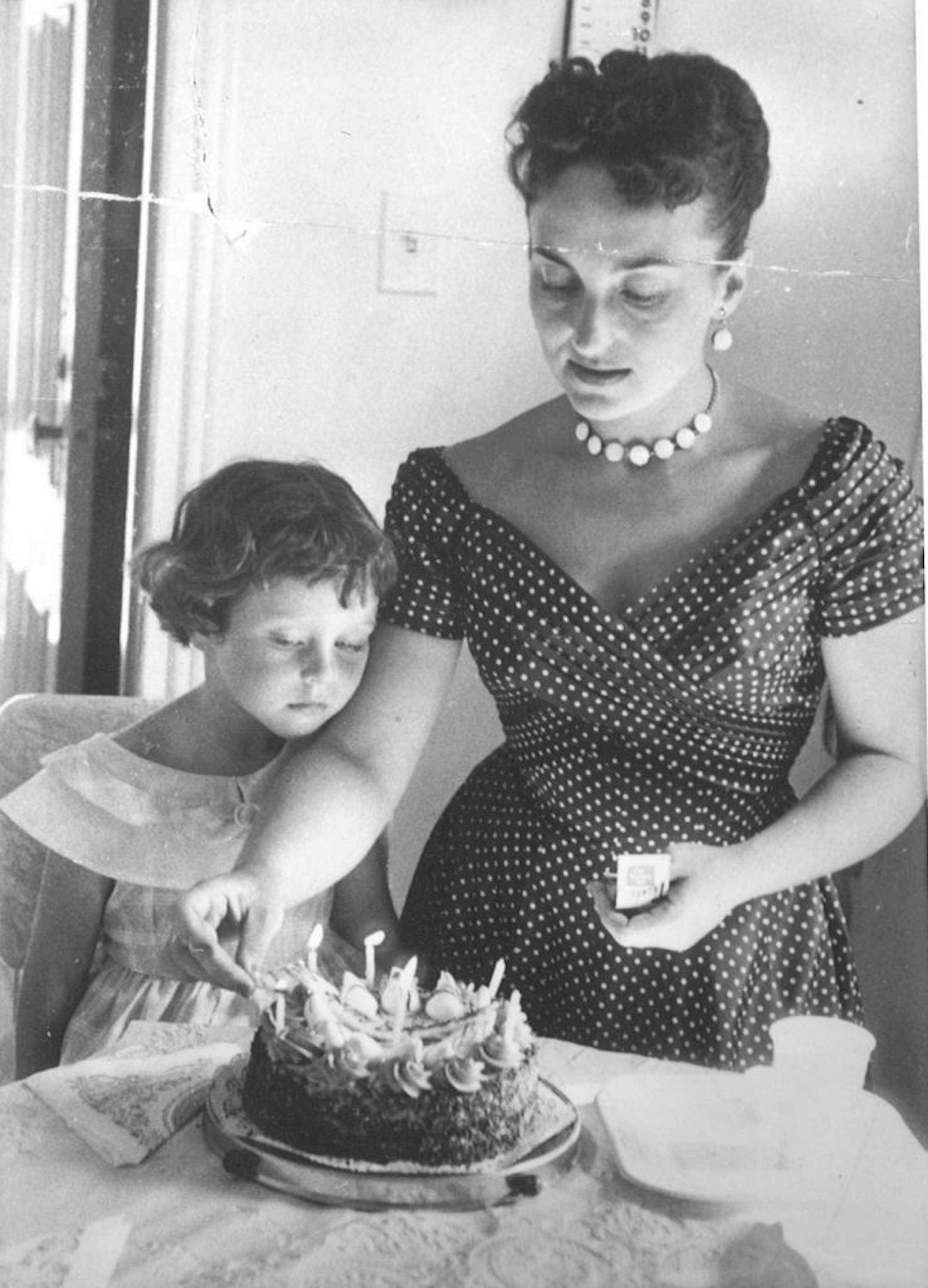 Janet Horvath and her mother on Janet's birthday in 1956.