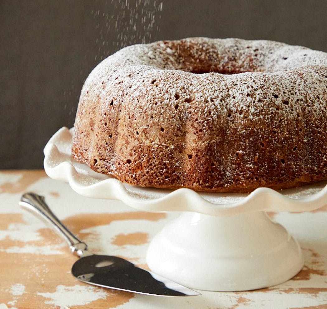Bundt cake doesn’t need more than a dusting of powdered sugar, but a little fruit can add a little color.