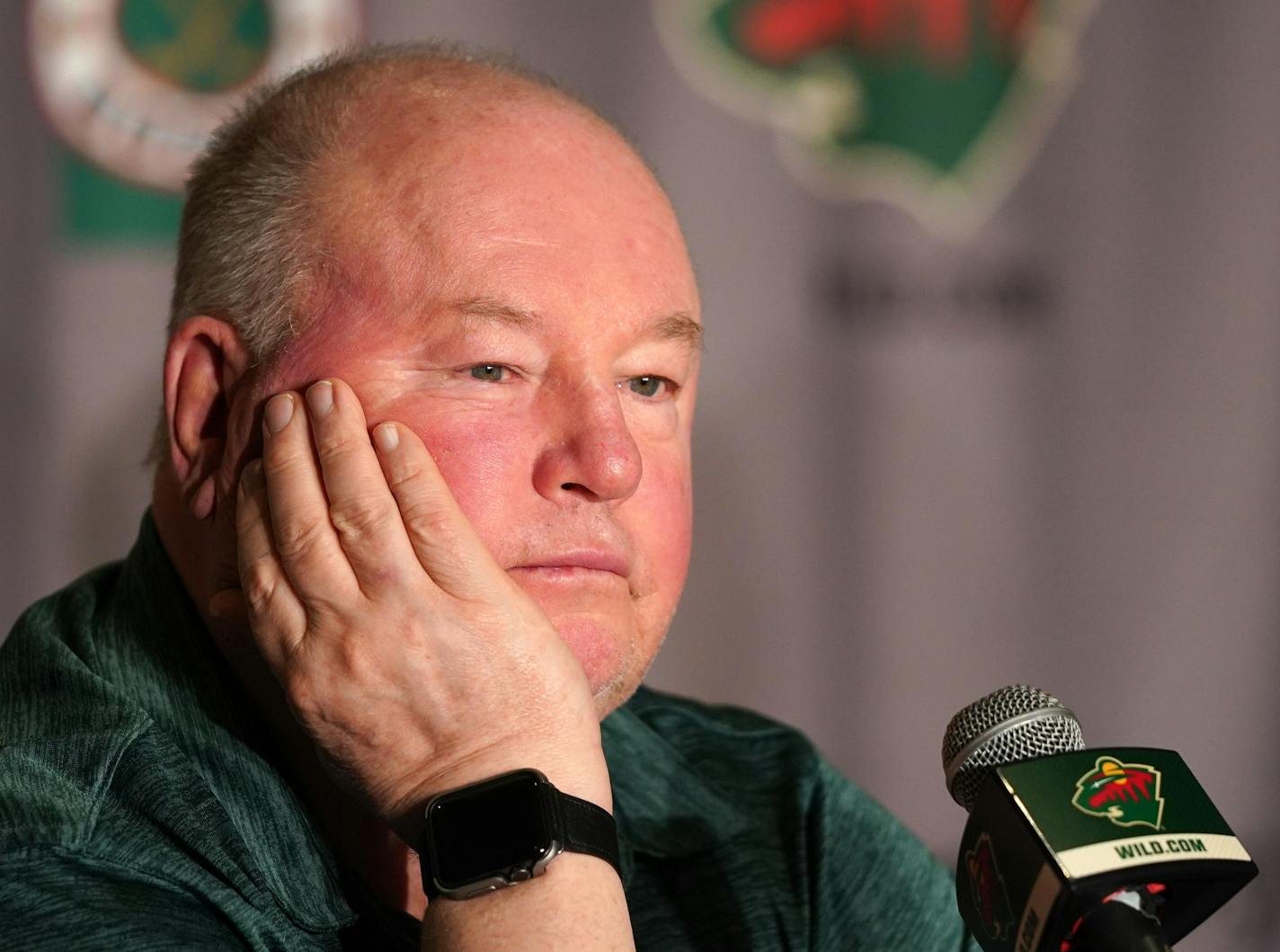 Minnesota Wild head coach Bruce Boudreau took questions about the team's season and prospects during a press conference Tuesday. ] ANTHONY SOUFFLE &#x2022; anthony.souffle@startribune.com Minnesota Wild general manager Paul Fenton and head coach Bruce Boudreau gave a press conference as players emptied out the locker room days after the team's season ending loss to the Nashville Predators Tuesday, April 9, 2019 at the Xcel Energy Center in St. Paul, Minn.