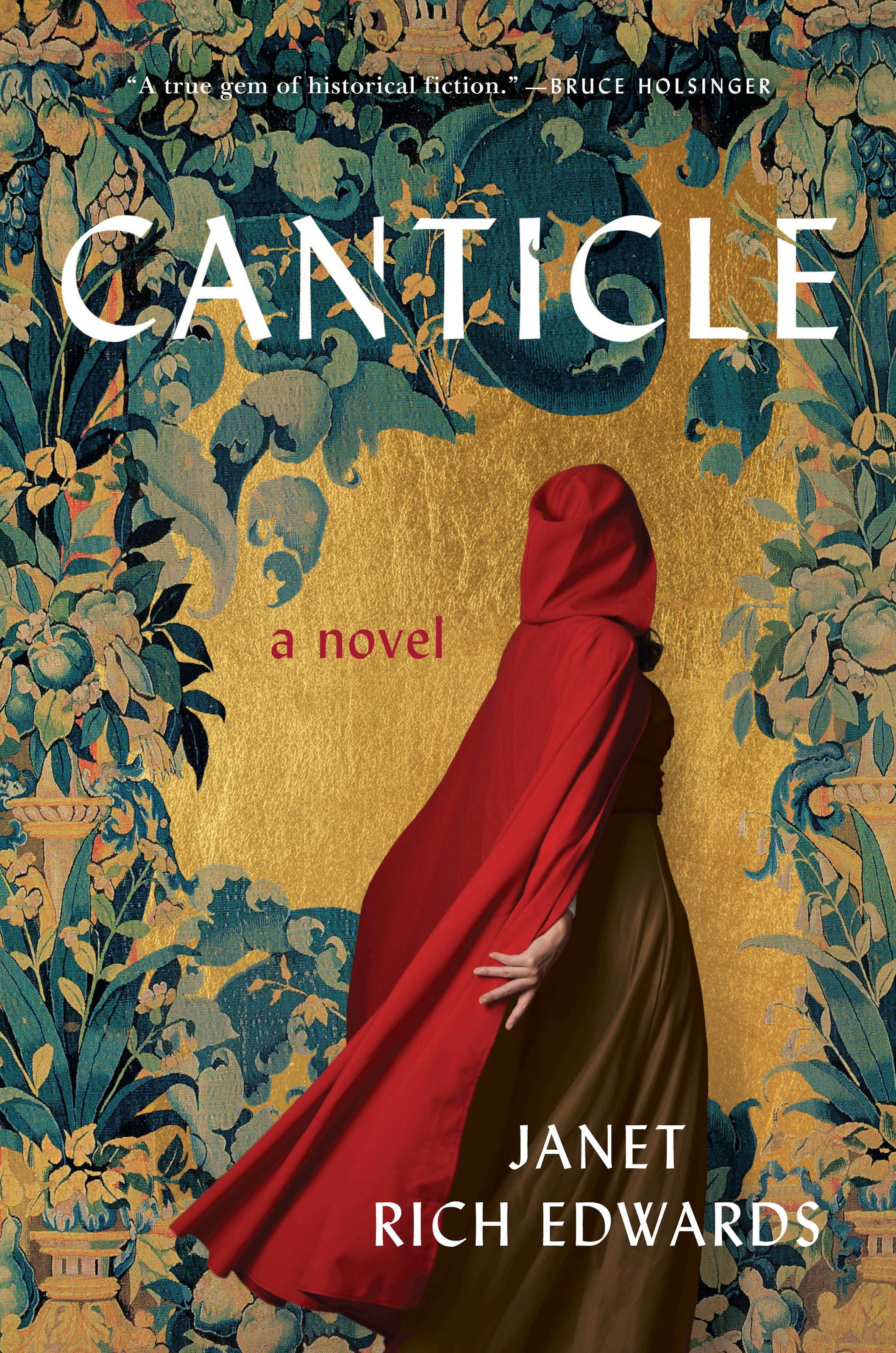 cover of "Canticle" depicts a red-cloaked woman