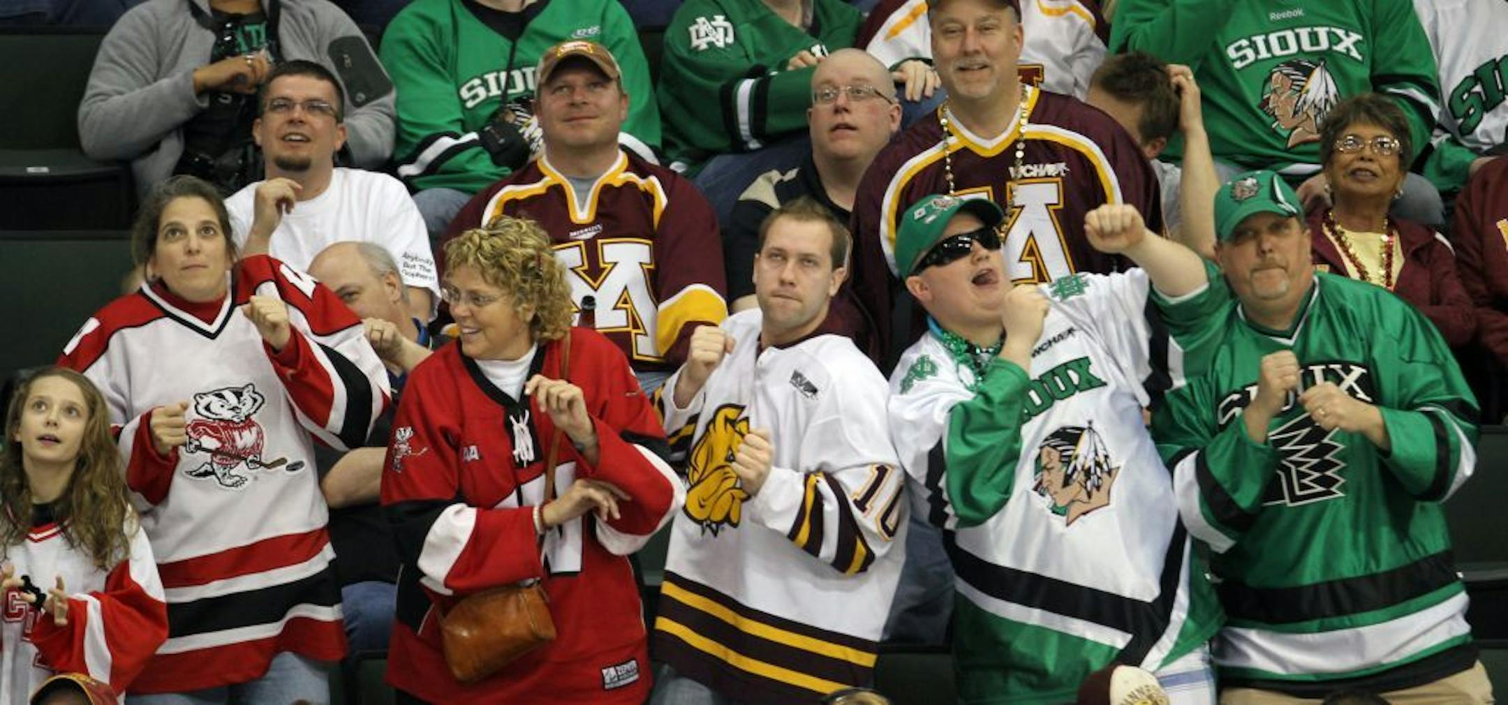 Fans from all the teams danced during one of the intermissions in a double-overtime WCHA Final Five game between UMD and Denver last season.
