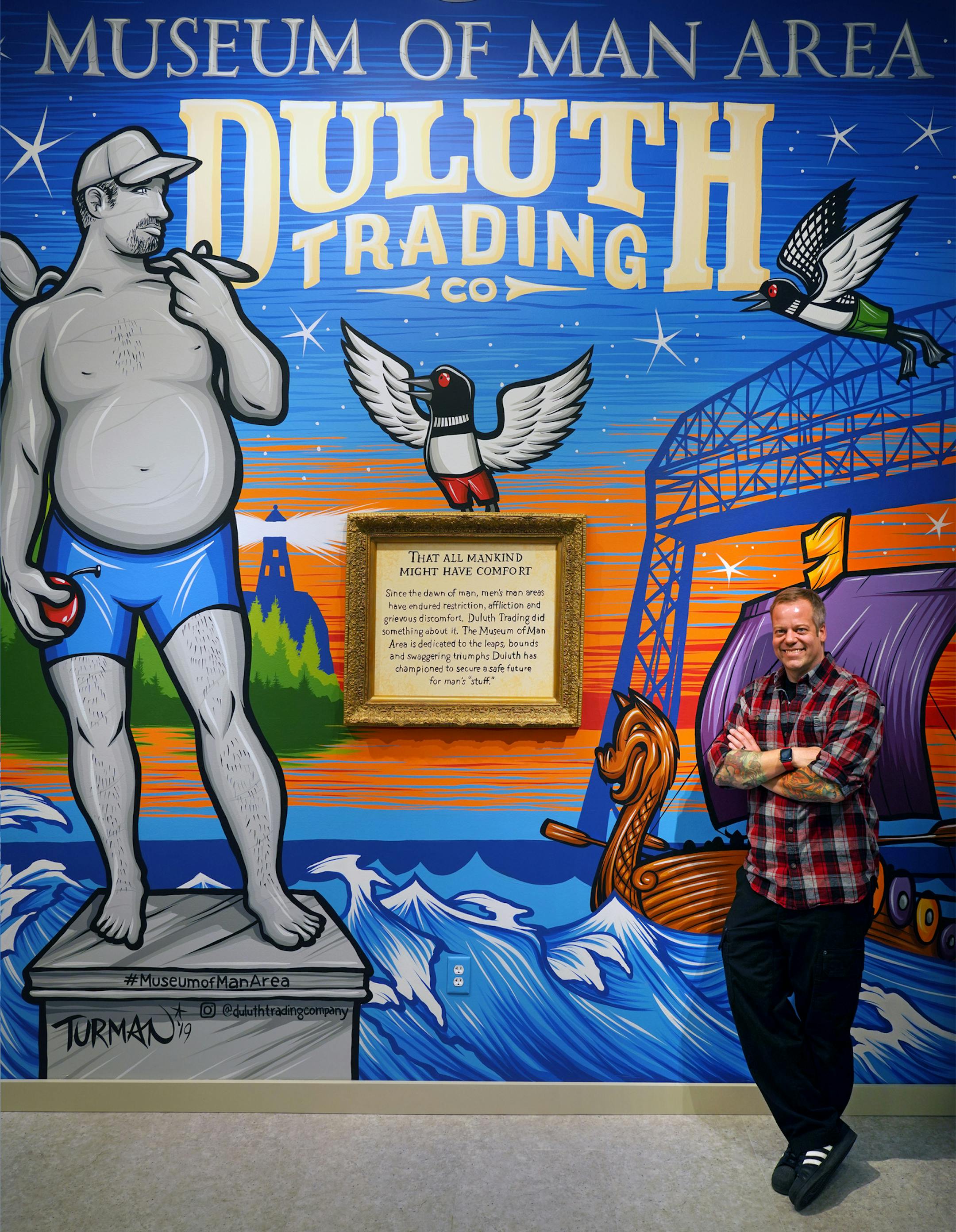 Duluth Trading Co opens its new prototype store in Mall of America, a downsized store entirely dedicated to men's underwear and irreverence. The shop also includes a Museum of Man. Minnesota artist Adam Turman stands by a large mural he painted inside the store.
brian.peterson@startribune.com
Bloomington, MN
Monday, November 4, 2019