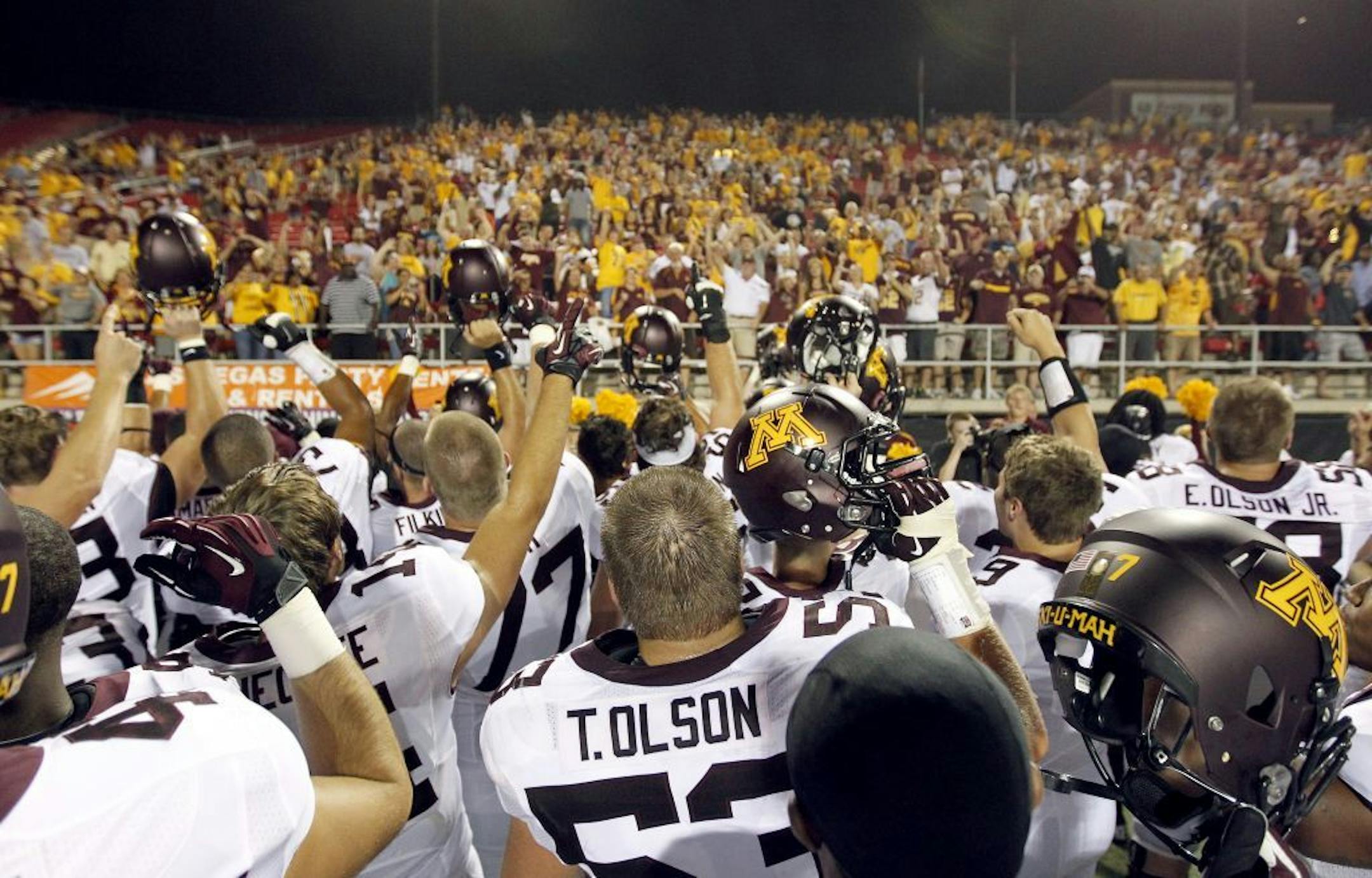 The Gophers celebrated with Minnesota fans after beating UNLV last season in Las Vegas.
