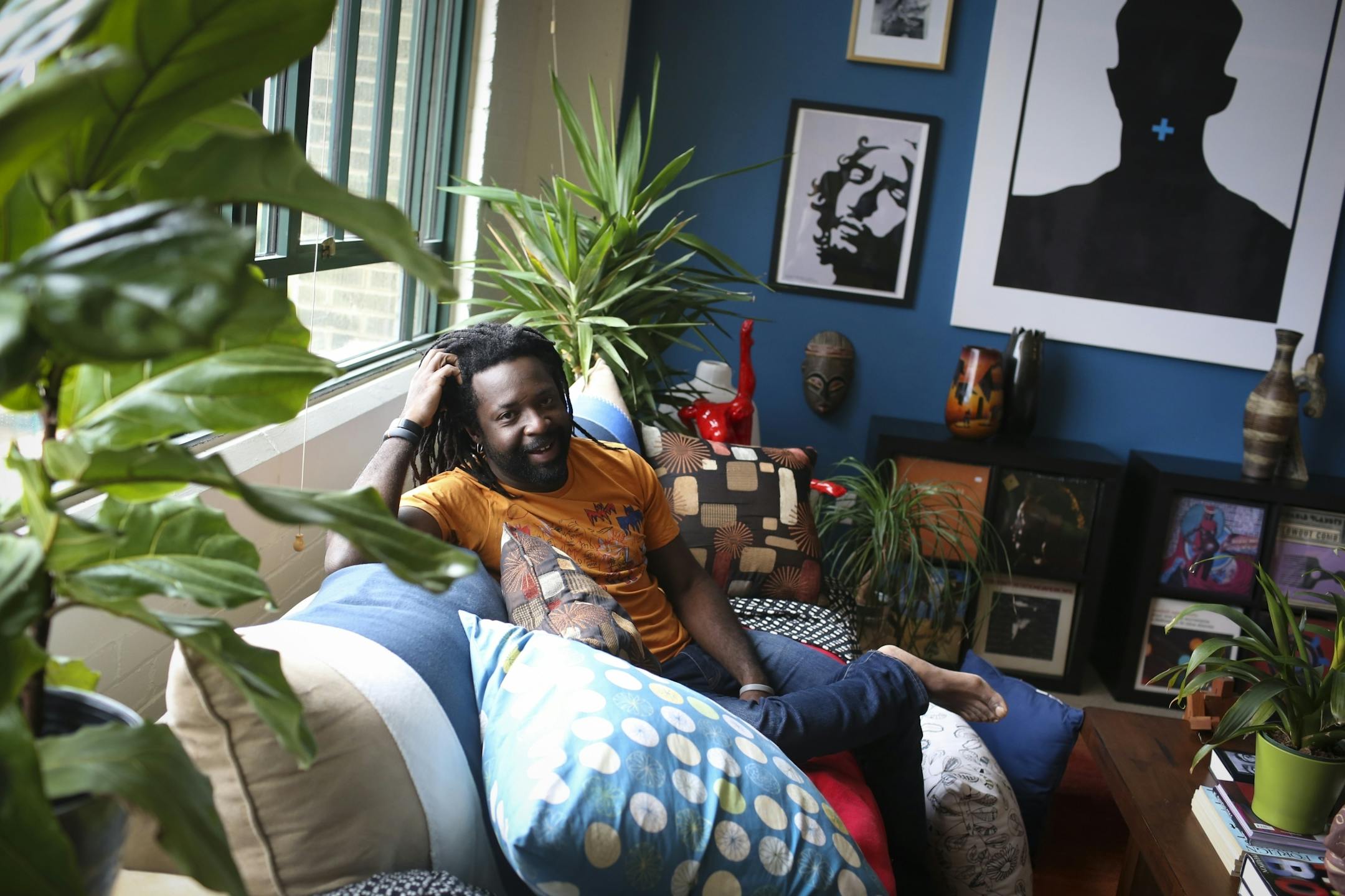 Author Marlon James photographed in his studio apartment on Friday, October 3, 2014 in Minneapolis, Minn.