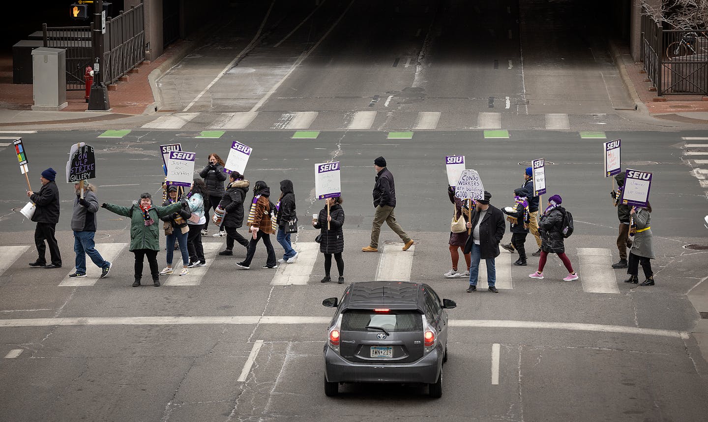 A group of SEIU strikers made their way to the Public Service Building for a City Council listening session. About 4,000 janitors walked off the job M