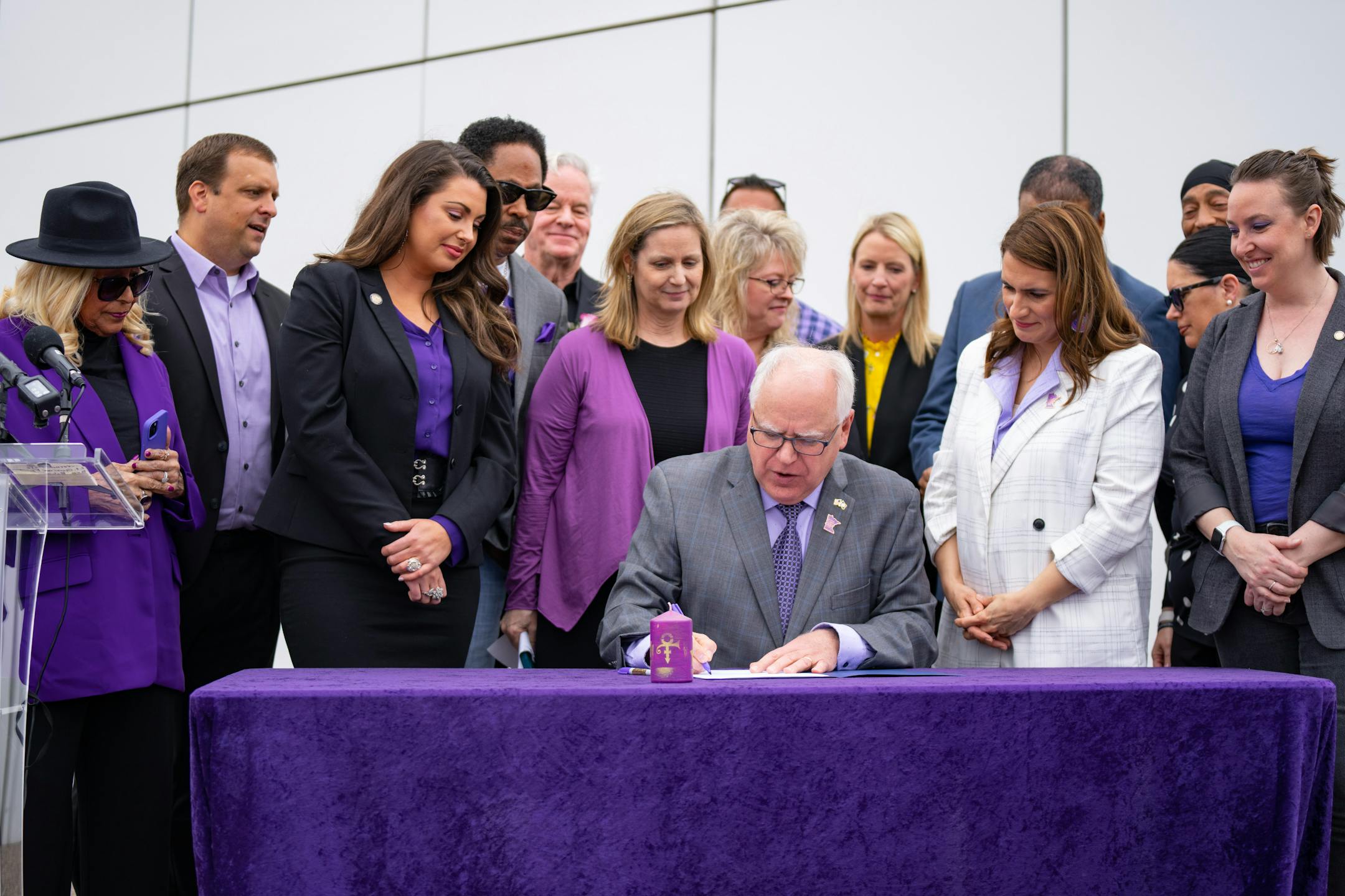 Minnesota Gov. Tim Walz signed a bill renaming a 7-mile stretch of Highway 5 as "Prince Rogers Nelson Memorial Highway" Tuesday, May 09, 2023, outside Paisley Park in Chanhassen, Minn.