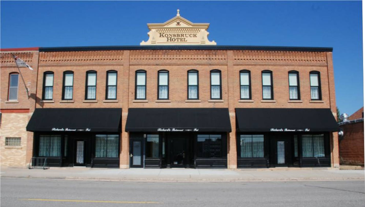 The Konsbruck Hotel, in a historic building that was a hotel years ago, is in downtown St. Peter, Minn. The first-floor Richard's Restaurant & Pub serves comfort food, often using local ingredients.