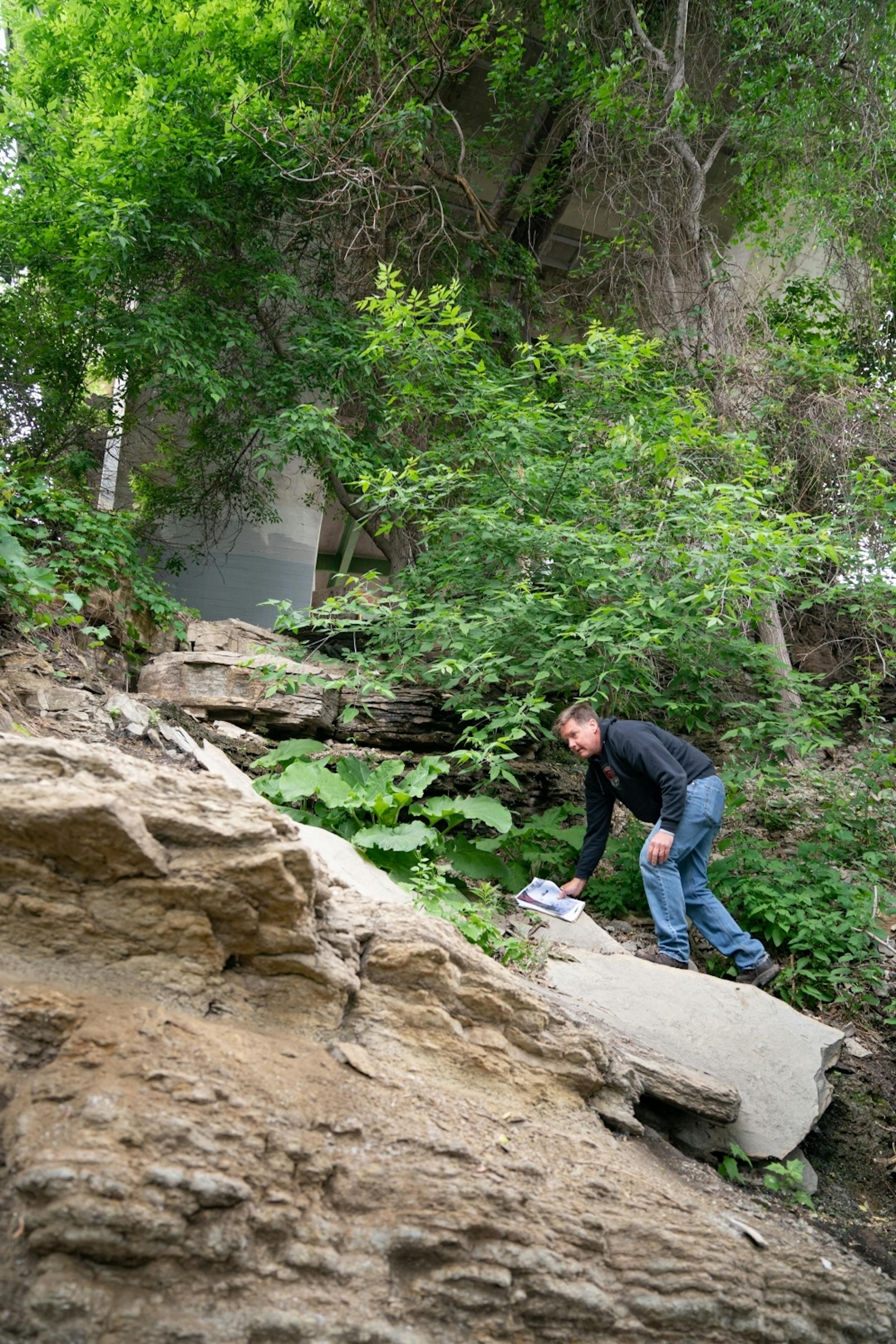 Jacob Anderson's parents Bill and Kristi visited the site along the Mississippi River in Minneapolis, where Jacob's body was found. Bill climbed up an area below the 10th Street Bridge that had Jacob's foot prints at the time of his death.