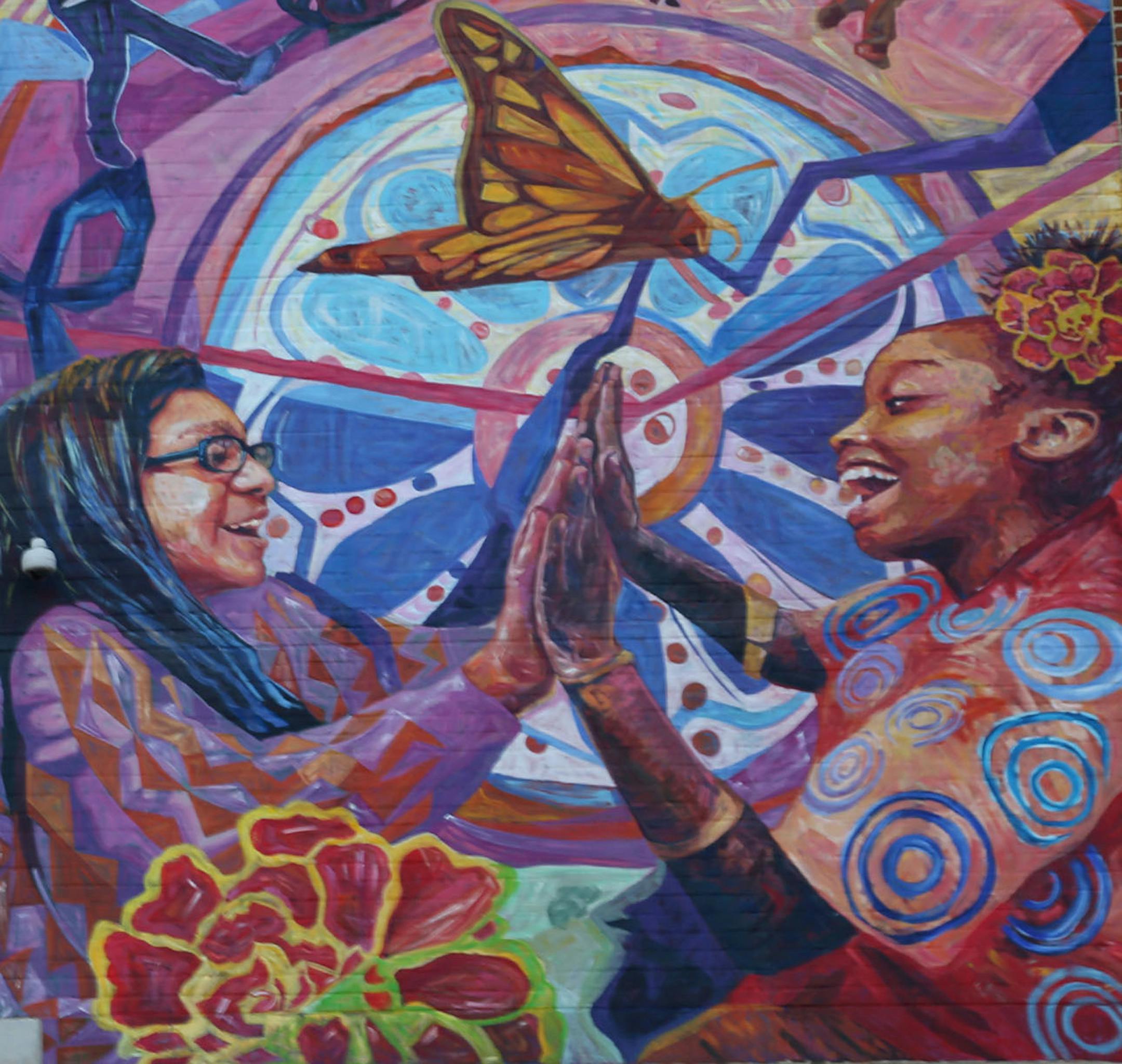 A section of the new mural at Folwell Performing Arts Magnet school ] (KYNDELL HARKNESS/STAR TRIBUNE) kyndell.harkness@startribune.com Unveiling of the Folwell Performing Arts Magnet school's mural in Minneapolis , Min., Thursday August 20, 2015.