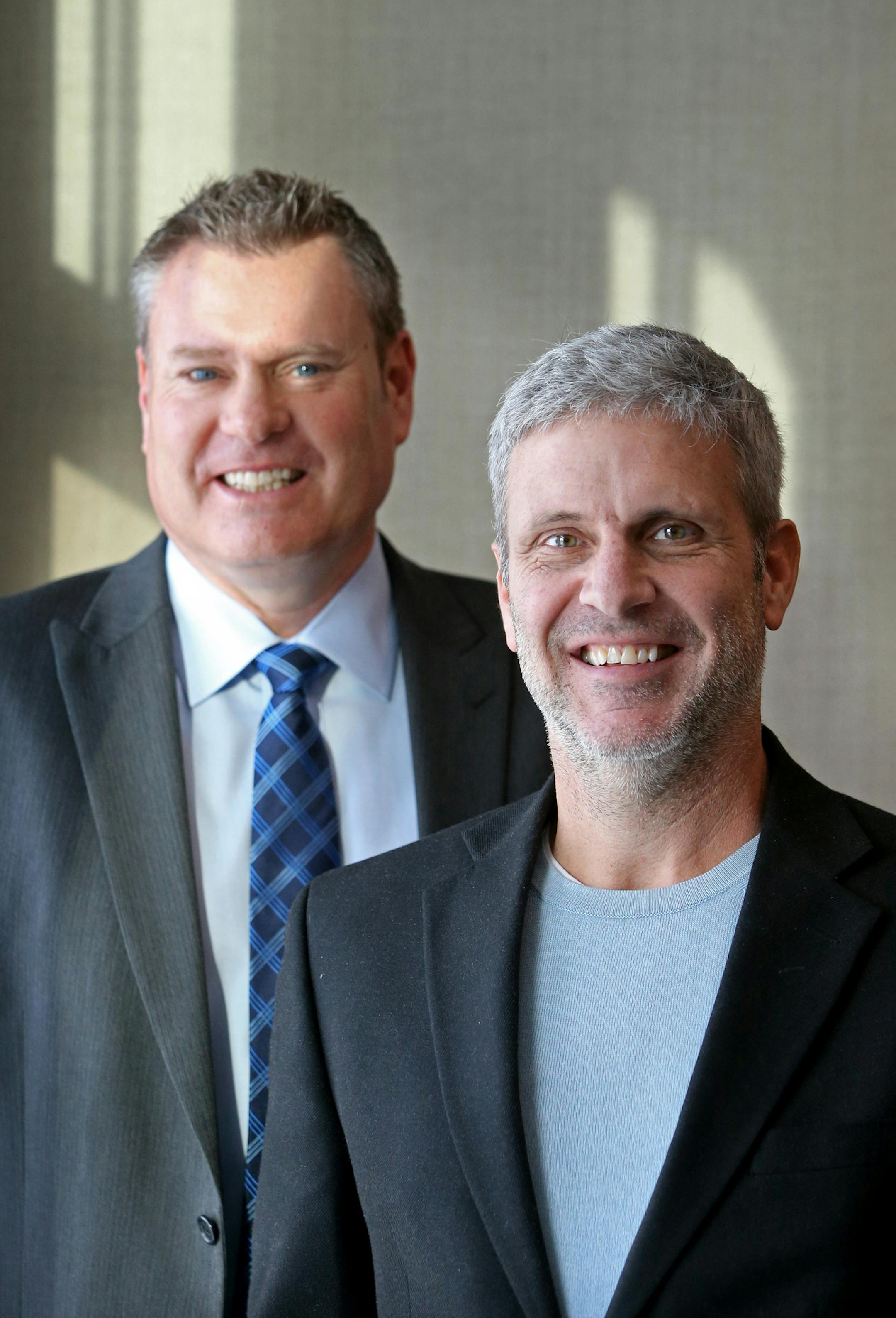 Jay Coatta, right, is Phoji founder and creator and Jon Christensen is Phoji president and CEO and they were seen Thursday, Feb. 4, 2016, in Wayzata, MN. Phoji is a messaging ap that allows use of custom emojis for consumers and brands.](DAVID JOLES/STARTRIBUNE)djoles@startribune.com A Minneapolis-based startup has developed an app that lets users create their own in-line emojis using their own faces and places. There are two lines of its business: person-to-person and business-to-customer. The