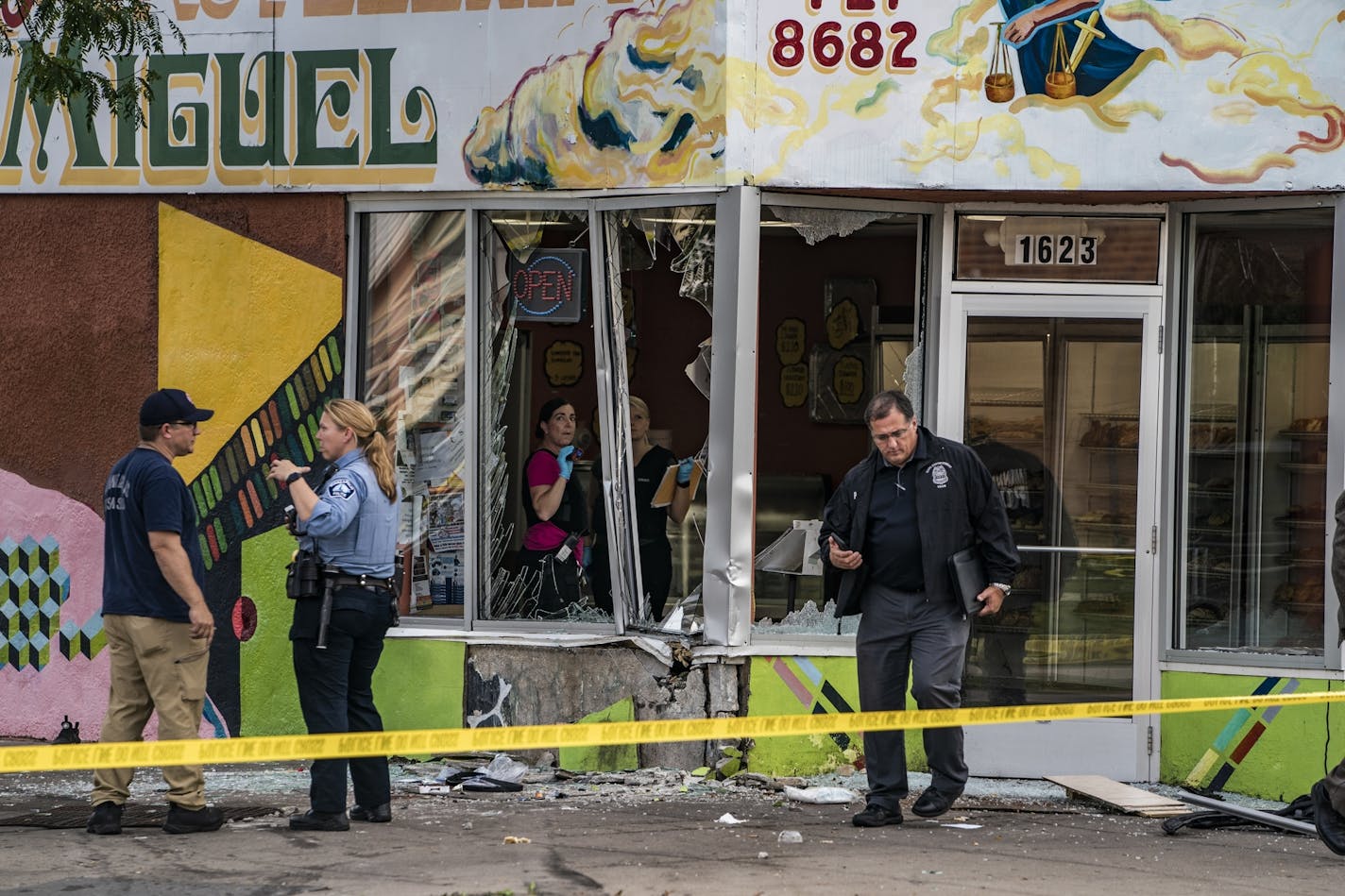 A driver smashed into a bakery at 17th Avenue and Lake Street on Monday after carjacking a vehicle and injuring at least five people, Minneapolis police said.