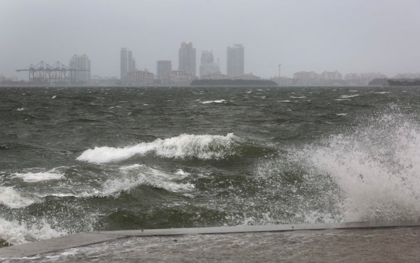 The winds and sea are whipped up off of the Rickenbacker Causeway in Miami as Hurricane Irma approaches on Saturday, Sept. 9, 2017.