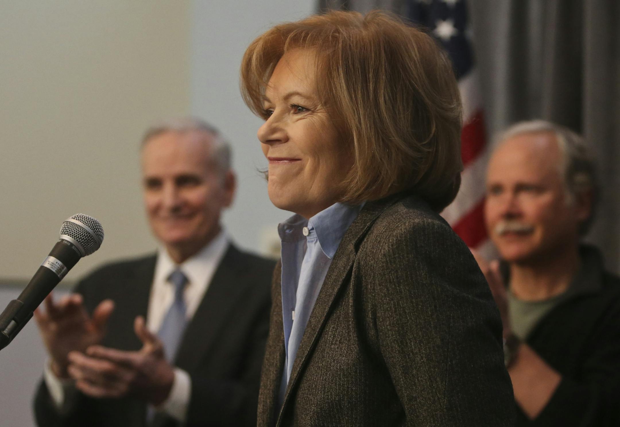 Gov. Mark Dayton introduced his new lieutenant governor running mate Tina Smith, his chief of staff, during a press conference Tuesday, Feb. 4. at the AFL-CIO offices in St. Paul. To Smith's right is her husband Archie.