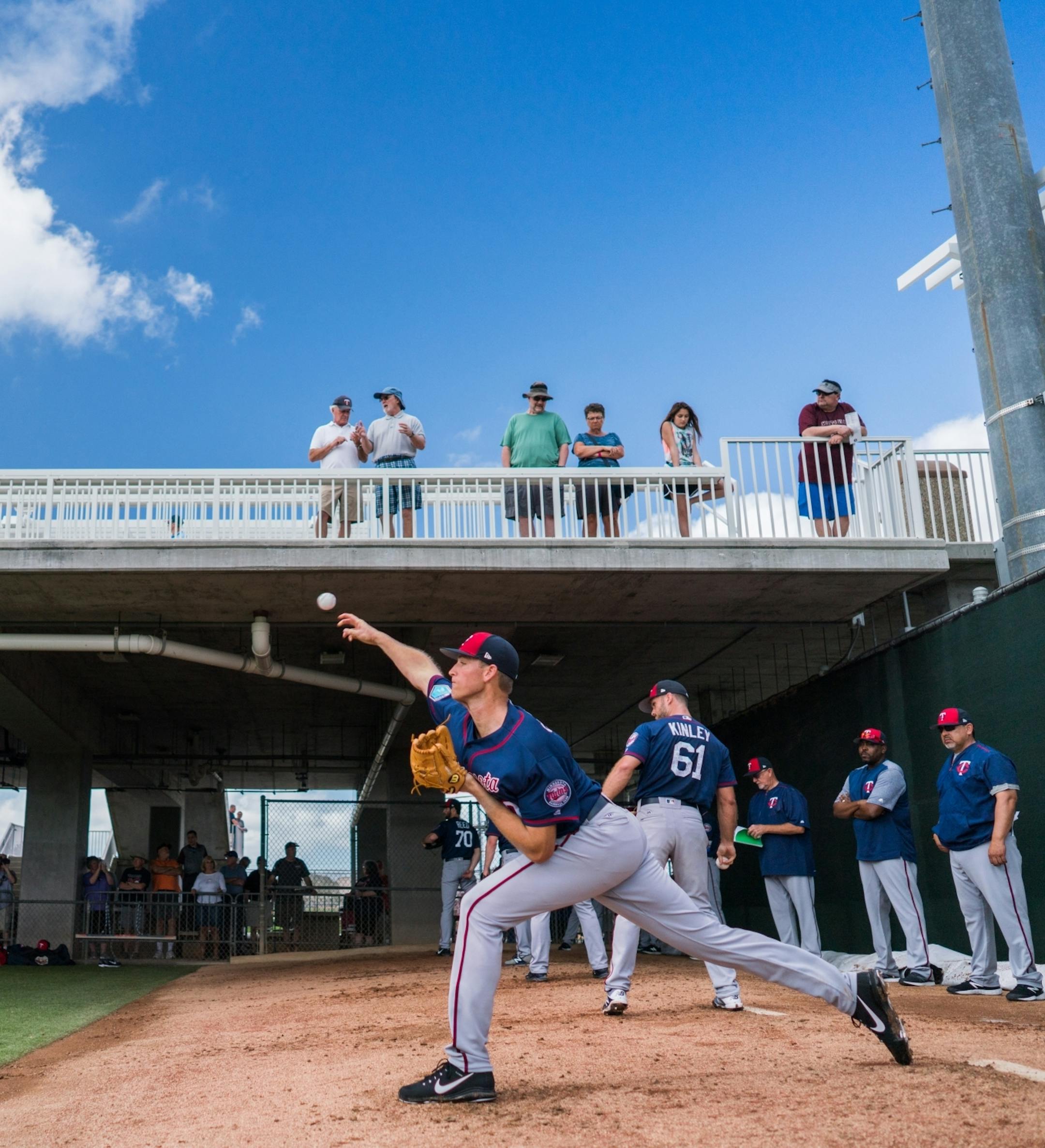 Twins pitcher Aaron Slegers worked out.