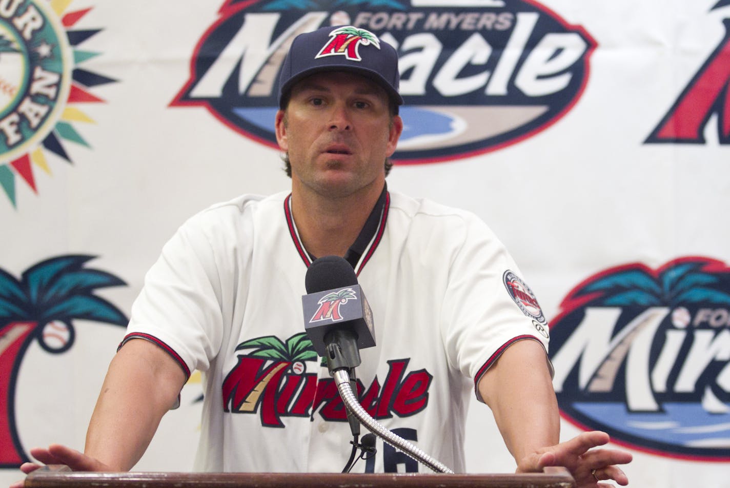 Doug Mientkiewicz talks about becoming the new manager for the Fort Myers Miracle on Wednesday in south Fort Myers. ORG XMIT: local~ftmdc5-68aoadcsoclfmkw9lp6