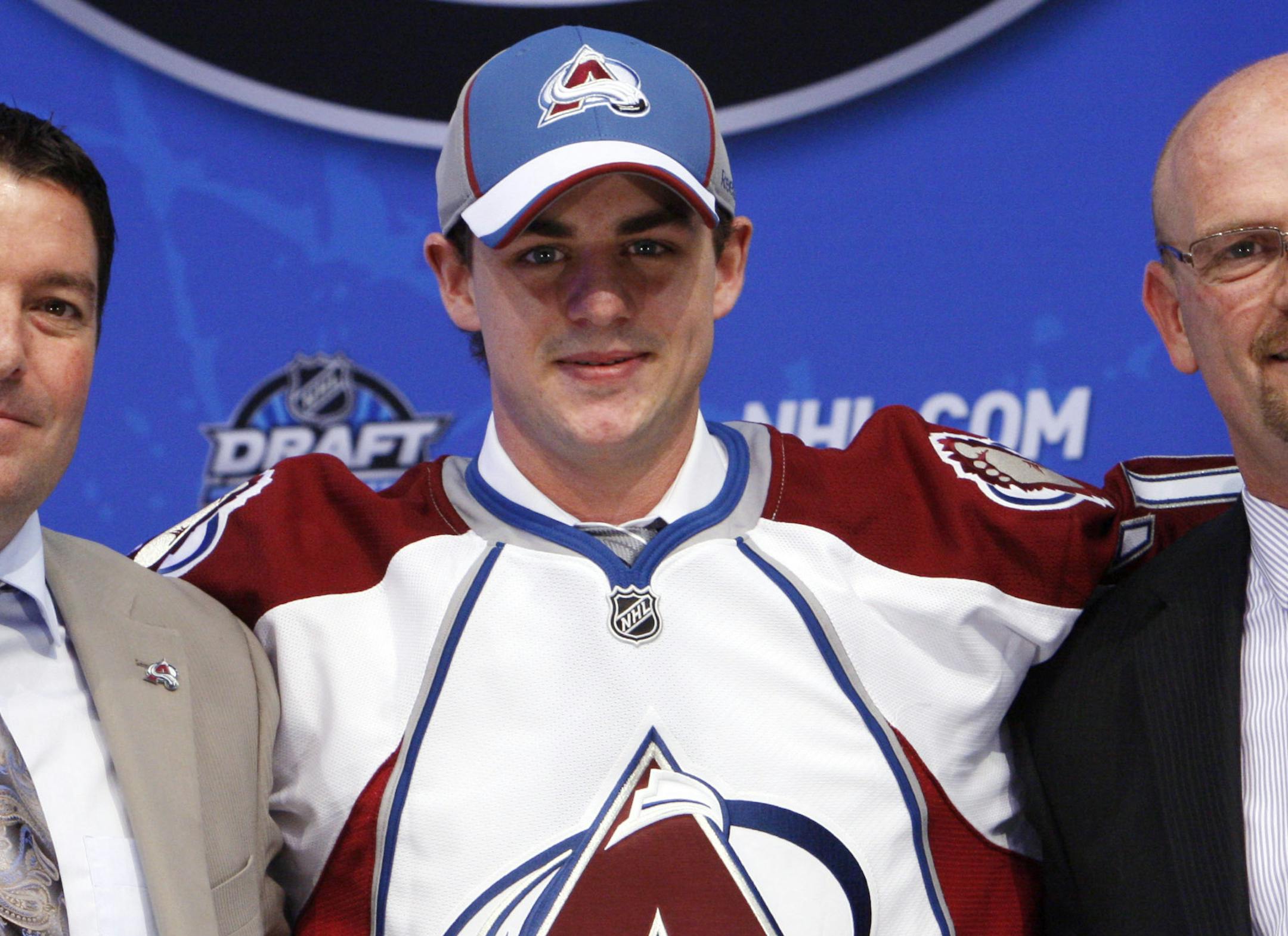 Joey Hishon of Canada is the 17th overall pick by the Colorado Avalanche in the first round of the NHL hockey draft at Staples Center in Los Angeles Friday, June 25, 2010. (AP Photo/Reed Saxon)