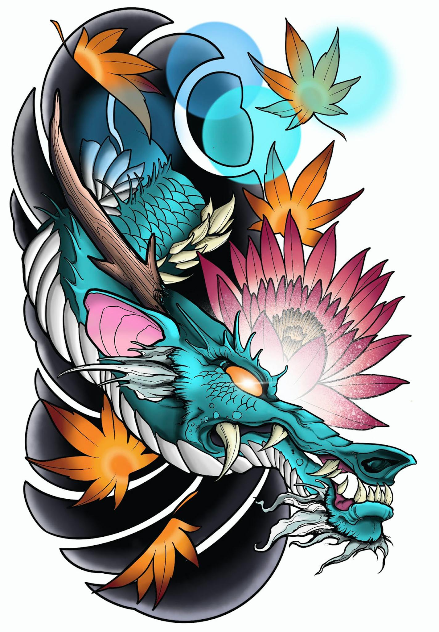 A dragon is featured in artwork by Mike Bean, who said many of his tattoo clients have reached out to him asking to create paintings or drawings of tattoos they intend to get once parlors reopen.