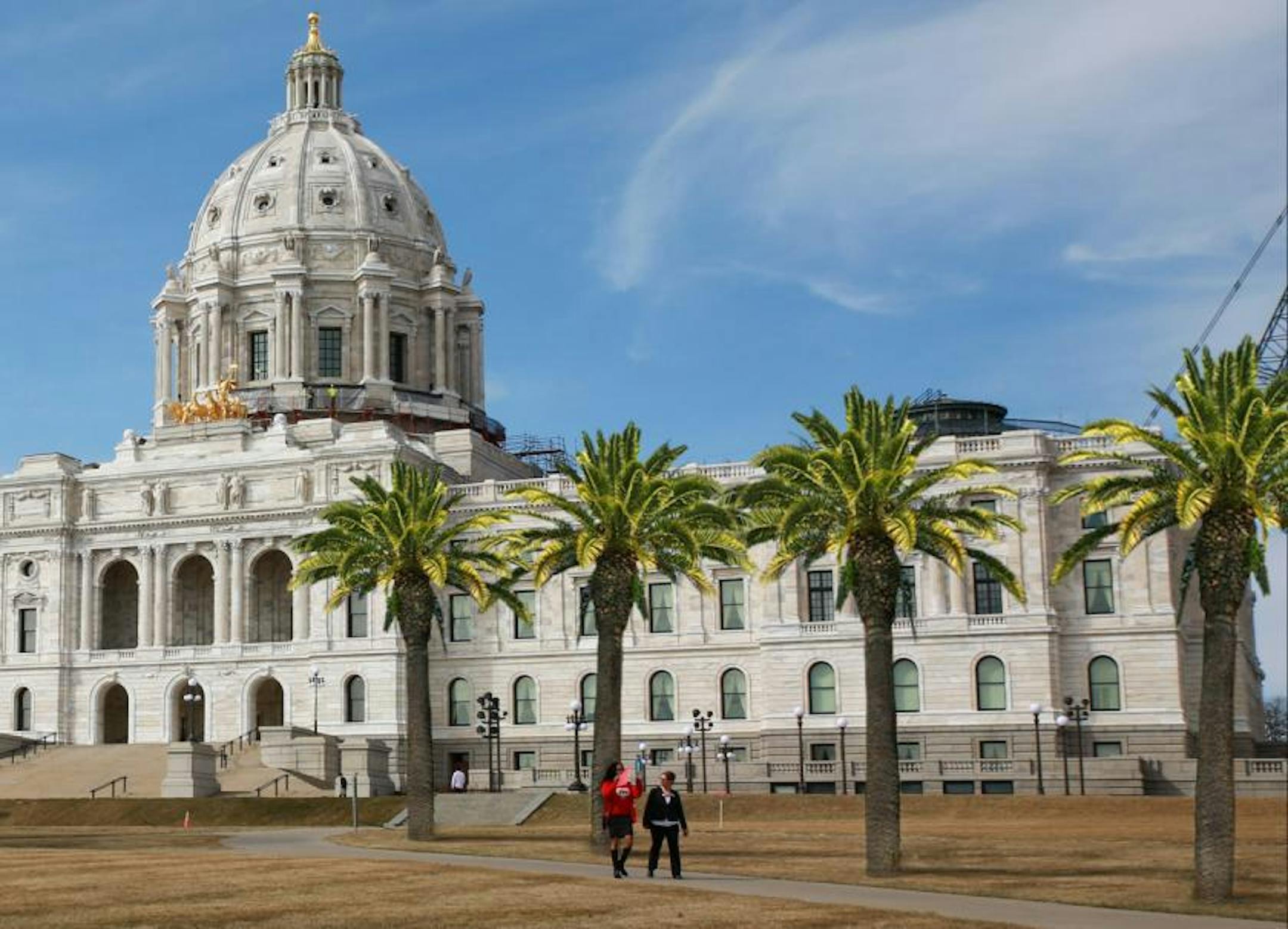 Spring fever is one thing, but -- palm trees at the Minnesota State Capitol? The Minnesota Pollution Control Agency posted this fine photo(shop) on its website today, which not coincidentally is April 1.