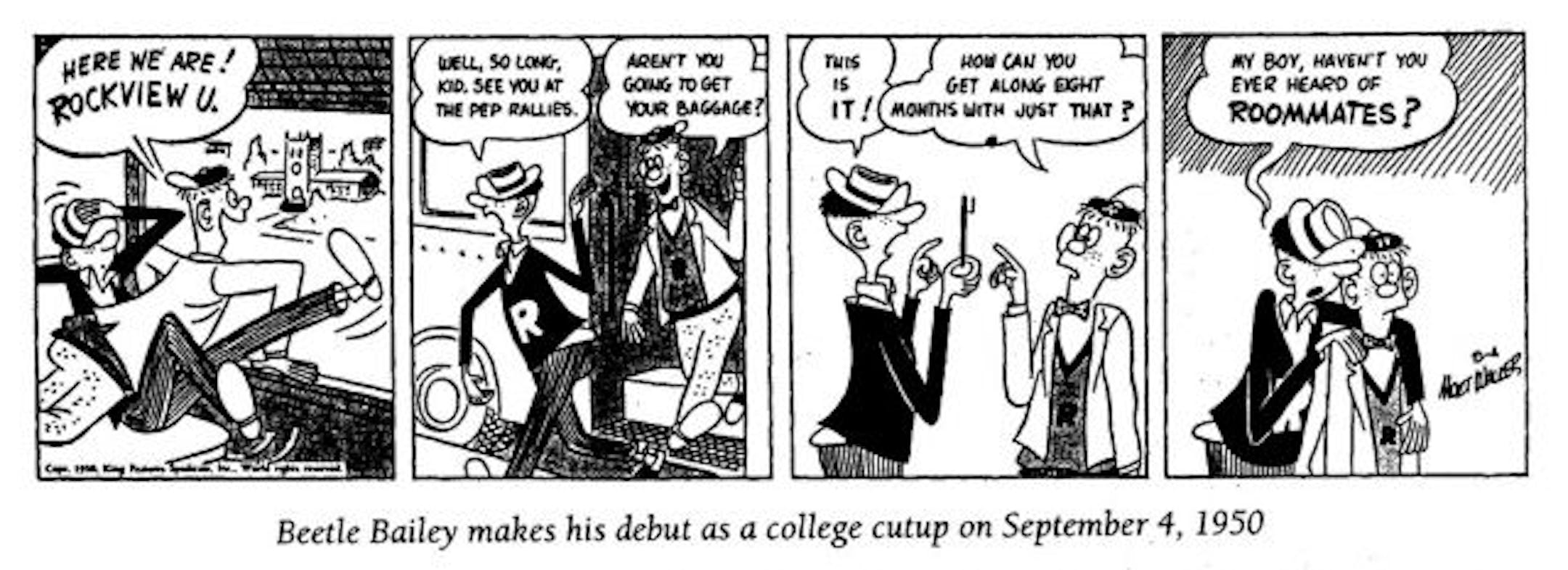 The first Beetle Baily comic strip, Sept. 4, 1950.