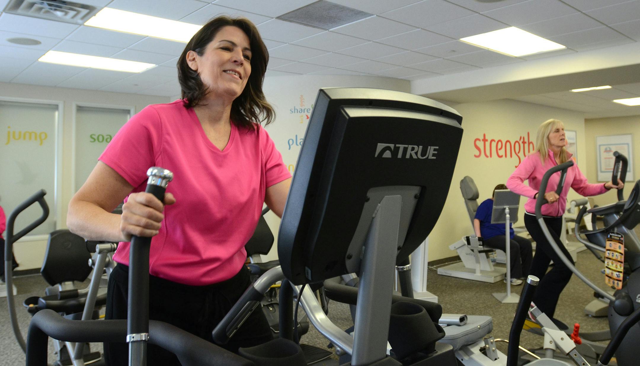 Sandy Foley, 50, of Minnetonka worked out on an elliptical trainer at Welcyon.