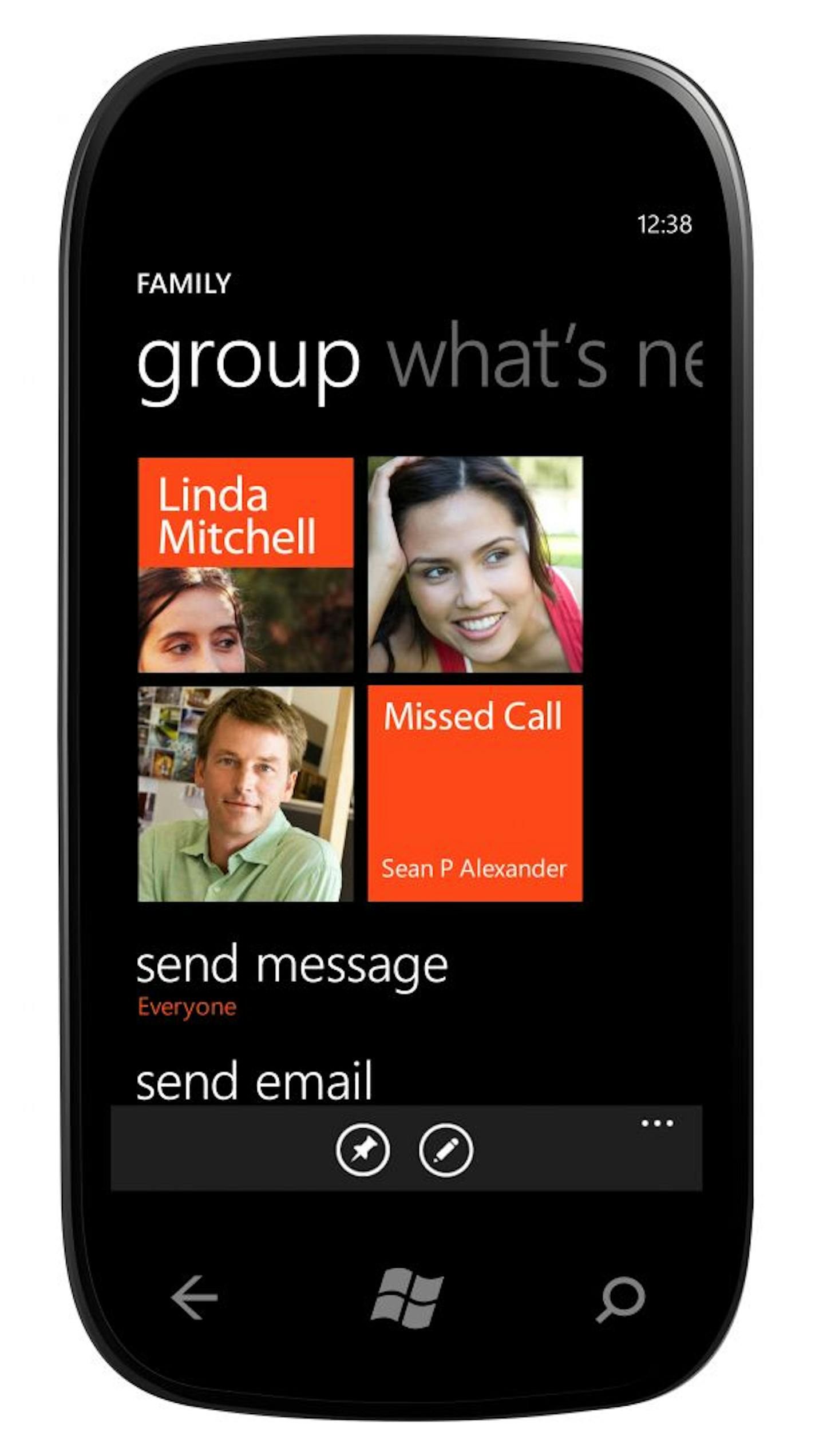 Your contacts can be placed into various groups, such as family or co-workers. You can then text, IM or email the whole group at once. A group also can be placed on a live tile on the home screen so you can quickly see updates from members of that group by clicking on the tile.