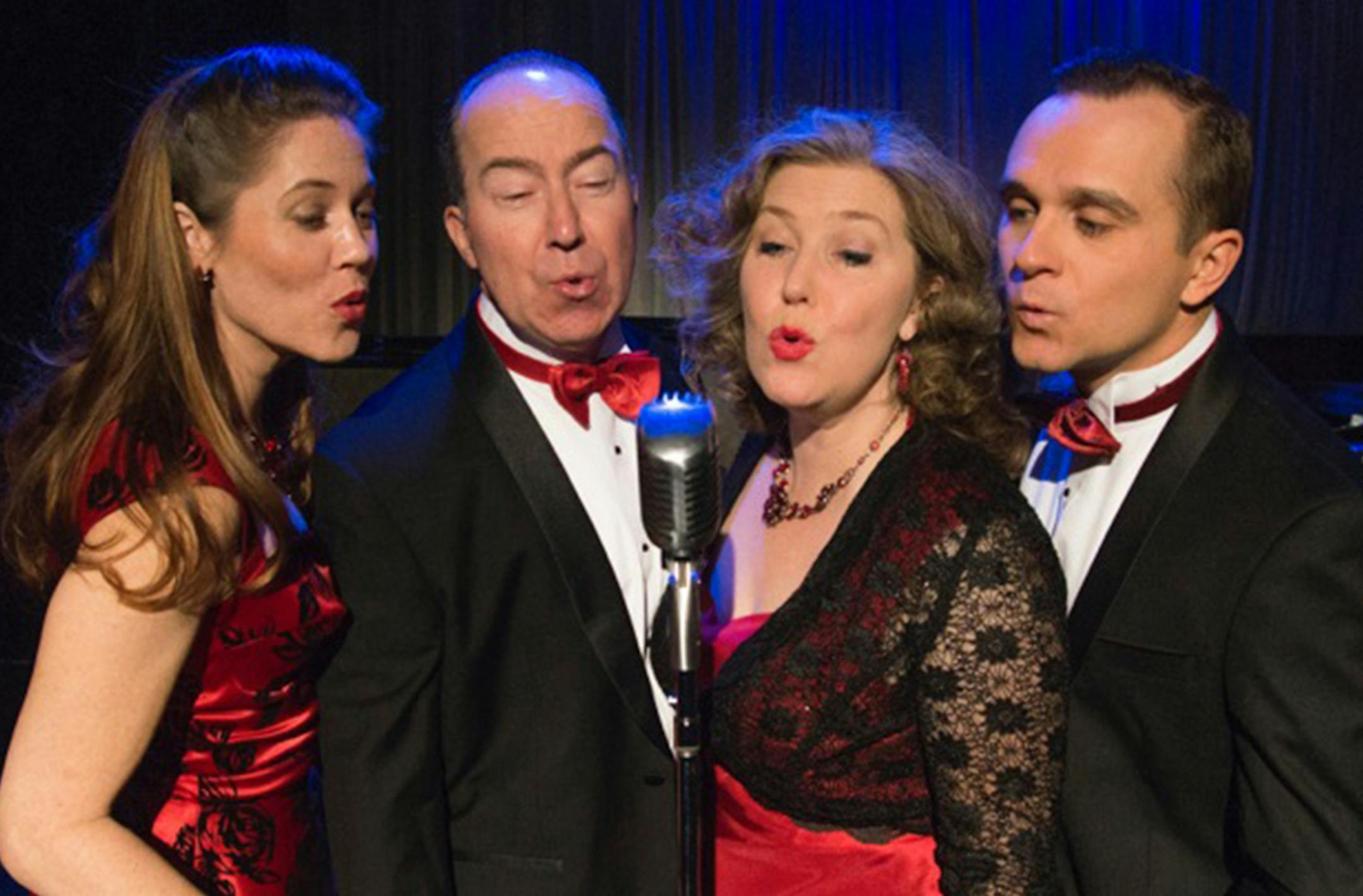 Photo Credit: Laura Walus Photo ID: left-right: Jennifer Eckes, Tim Drake, Dorian Chalmers, Ken Quiricone. "Christmas My Way, A Sinatra Holiday Bash" at the Plymouth Playhouse.