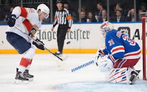The Panthers' Anton Lundell scored on Rangers goaltender Igor Shesterkin in the third period, breaking a tie moving Florida within a victory of return