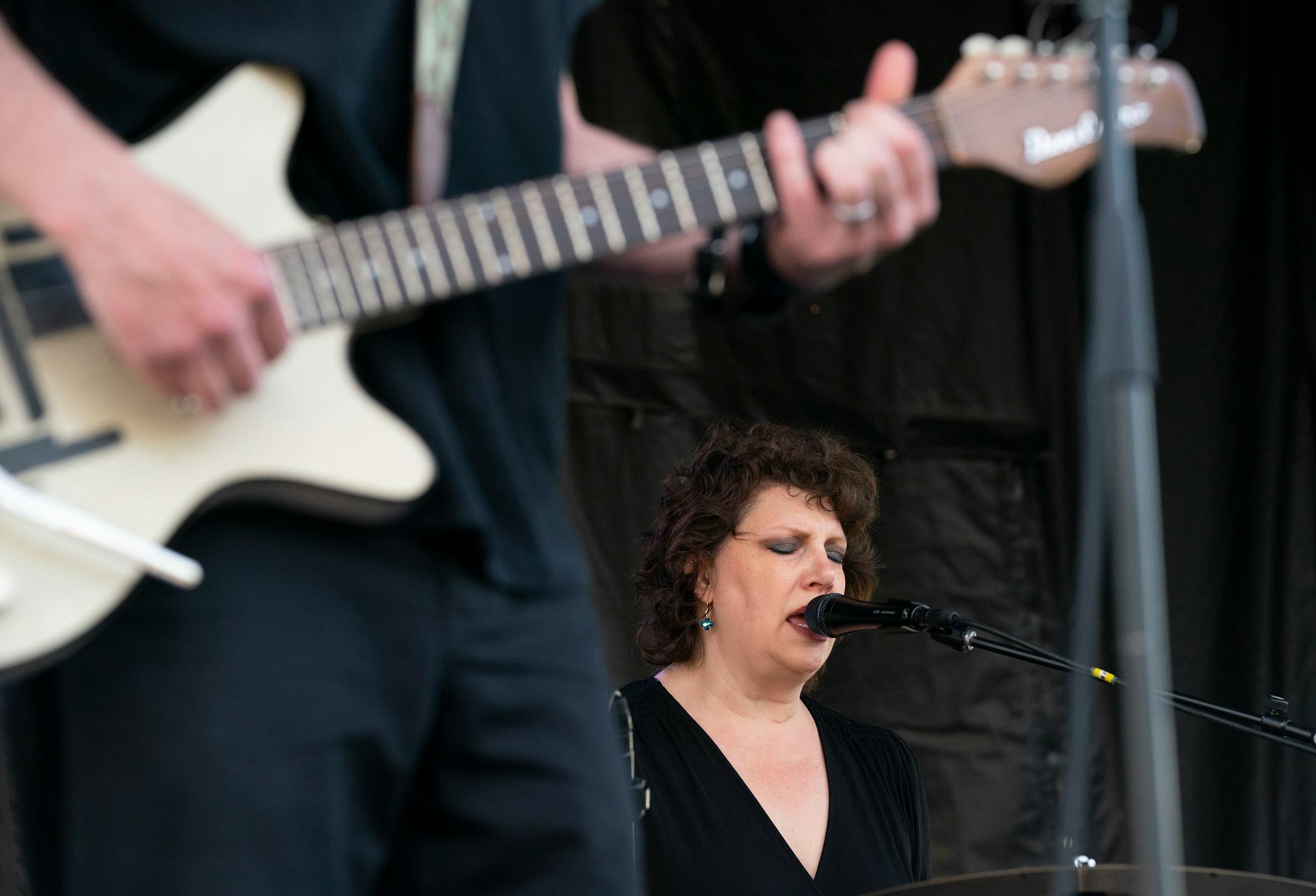 Mimi Parker, drummer for LOW, performs with the band during Rock the Garden.