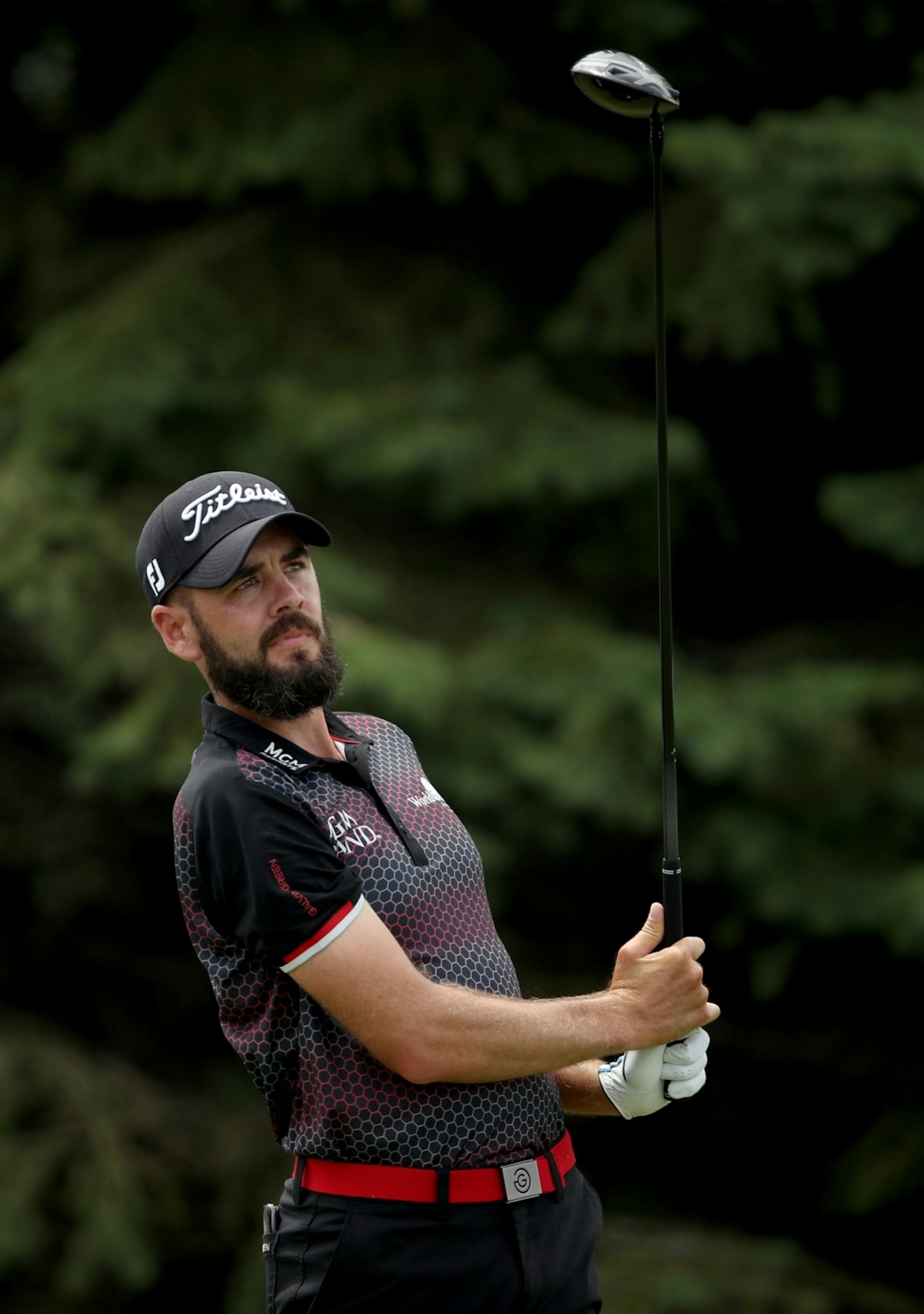 Troy Merritt hit off of the second tee during the final day of the 3M Open at TPC Twin Cities.