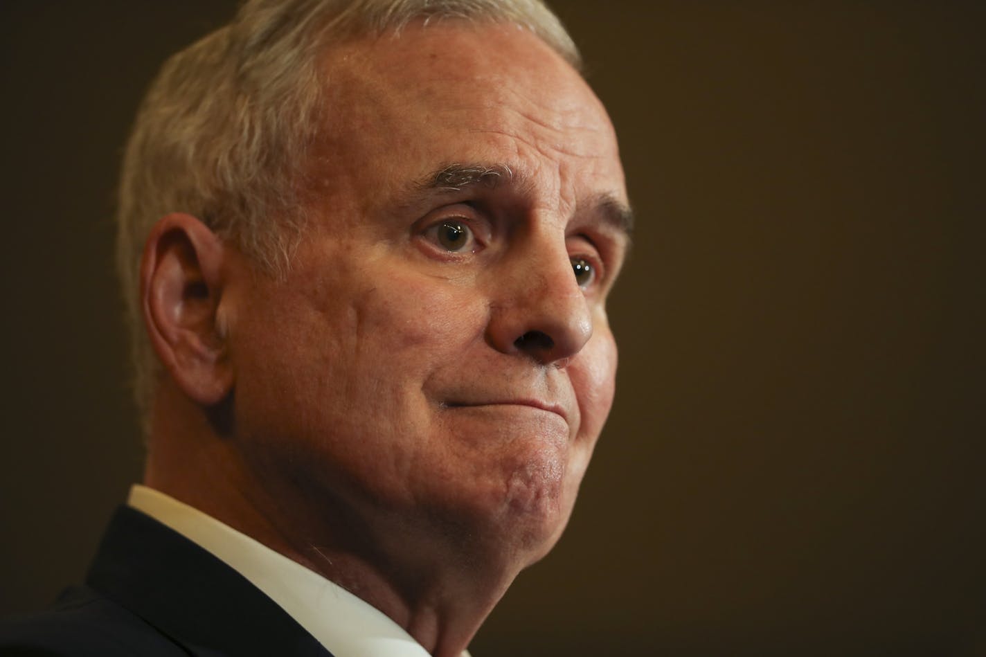 Gov. Mark Dayton at his news conference early Tuesday evening.