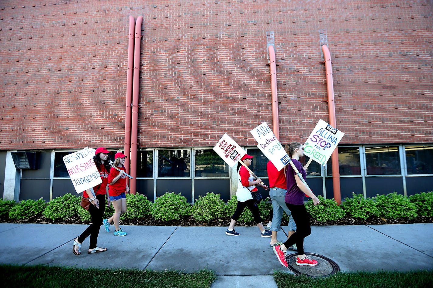 Nurses on strike made their way around Abbott Northwestern Hospital Monday, September 5, 2016 in Minneapolis, MN. They joined hundreds of nurses during the first day on strike at Abbott Northwester Hospital which is Allina's flagship hospital.