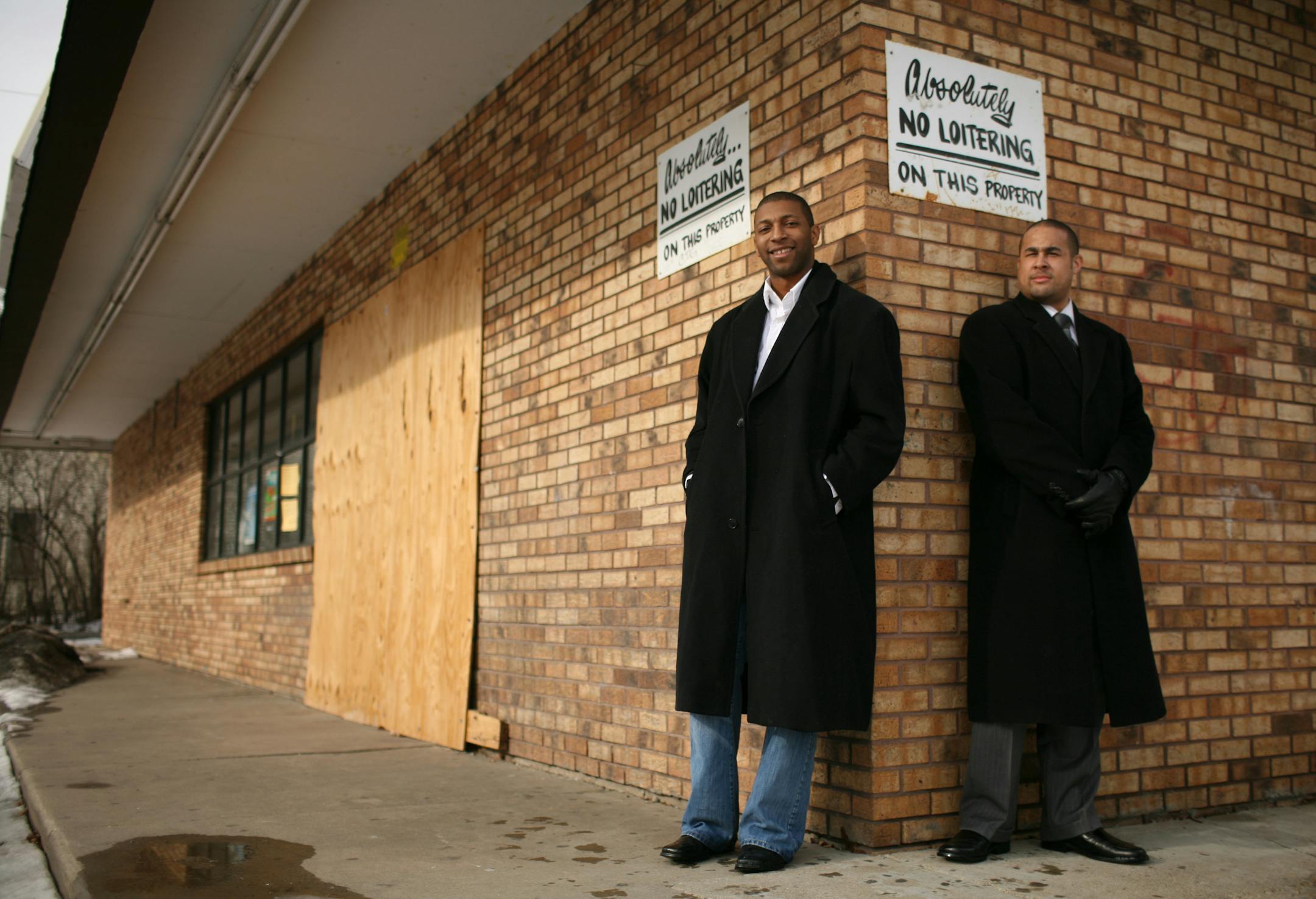 Jerry Moore, left, executive director of the Jordan Area Community Council in north Minneapolis, and Benjamin Myers, JACC board chair, want the city to consider all options for the site of the now-closed Big Stop convenience store, which had become the focal point for chronic criminal activity.