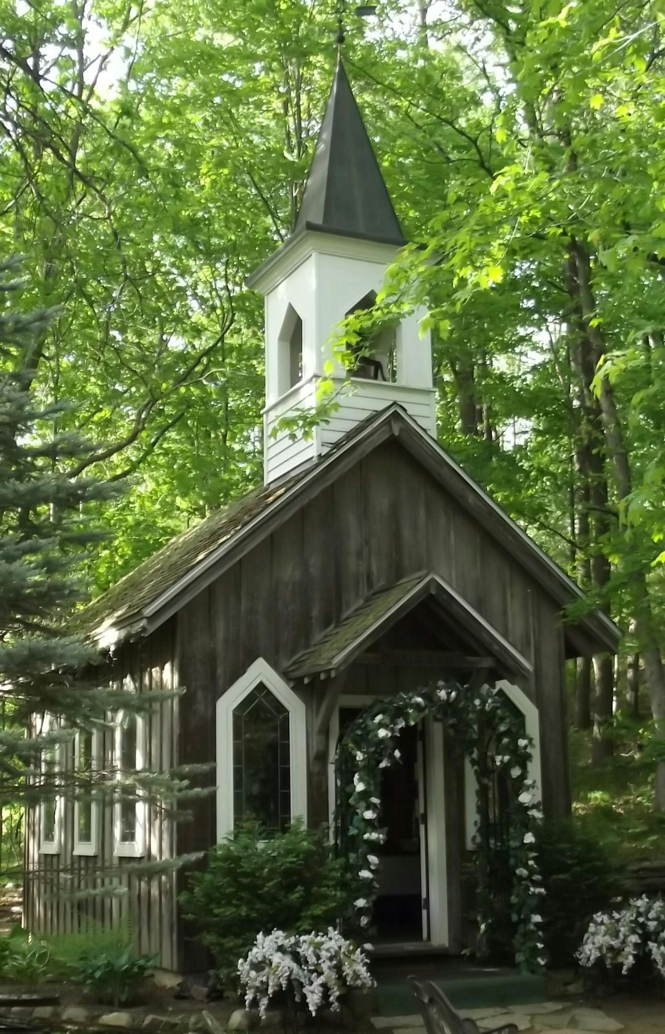 The Chapel in the Woods was built Sterling Schrock and Kenneth Schroeder in the fall of 1974.