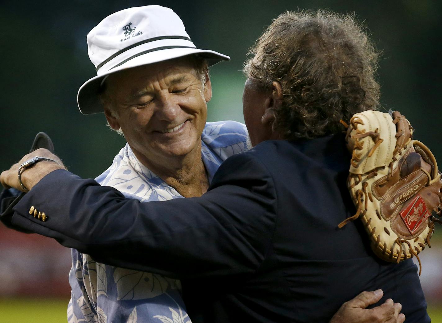 Bill Murray hugged Mike Veeck before the St. Paul Saints final game at Midway Stadium on Thursday night. ] CARLOS GONZALEZ cgonzalez@startribune.com - August 28, 2014, St. Paul, Minn., Midway Stadium, St. Paul Saints baseball vs. Winnipeg - Final Saints game at Midway Stadium