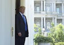 President Donald Trump waits for the arrival of Romania's President Klaus Werner Iohannis to the White House in Washington, Friday, June 9, 2017. (AP 