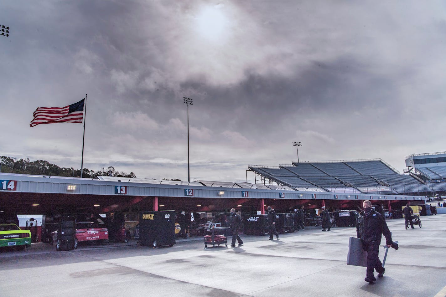 The sun comes out after rain fell prior to a NASCAR Cup Series race at Martinsville