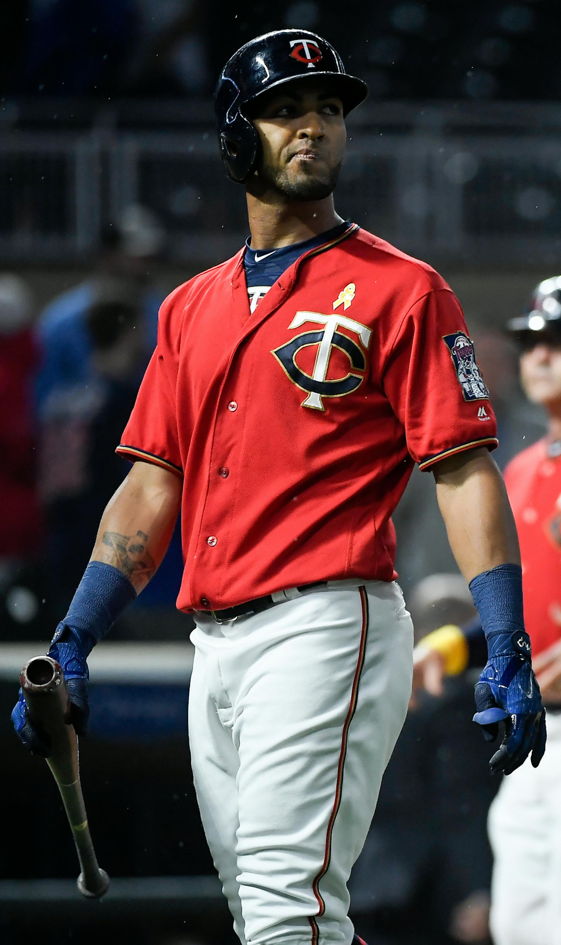 Minnesota Twins left fielder Eddie Rosario (20) looked on in disappointment after being struck out swinging with bases loaded to end the game Friday night against the Kansas City Royals. ] AARON LAVINSKY ï aaron.lavinsky@startribune.com The Minnesota Twins played the Kansas City Royals on Friday, Sept. 1, 2017 at Target Field in Minneapolis, Minn.