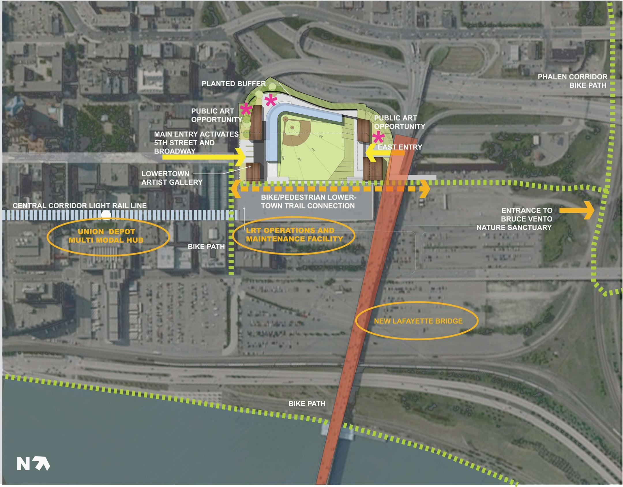 Site of a proposed new ballpark for the St. Paul Saints in the Lowertown area of St. Paul.
