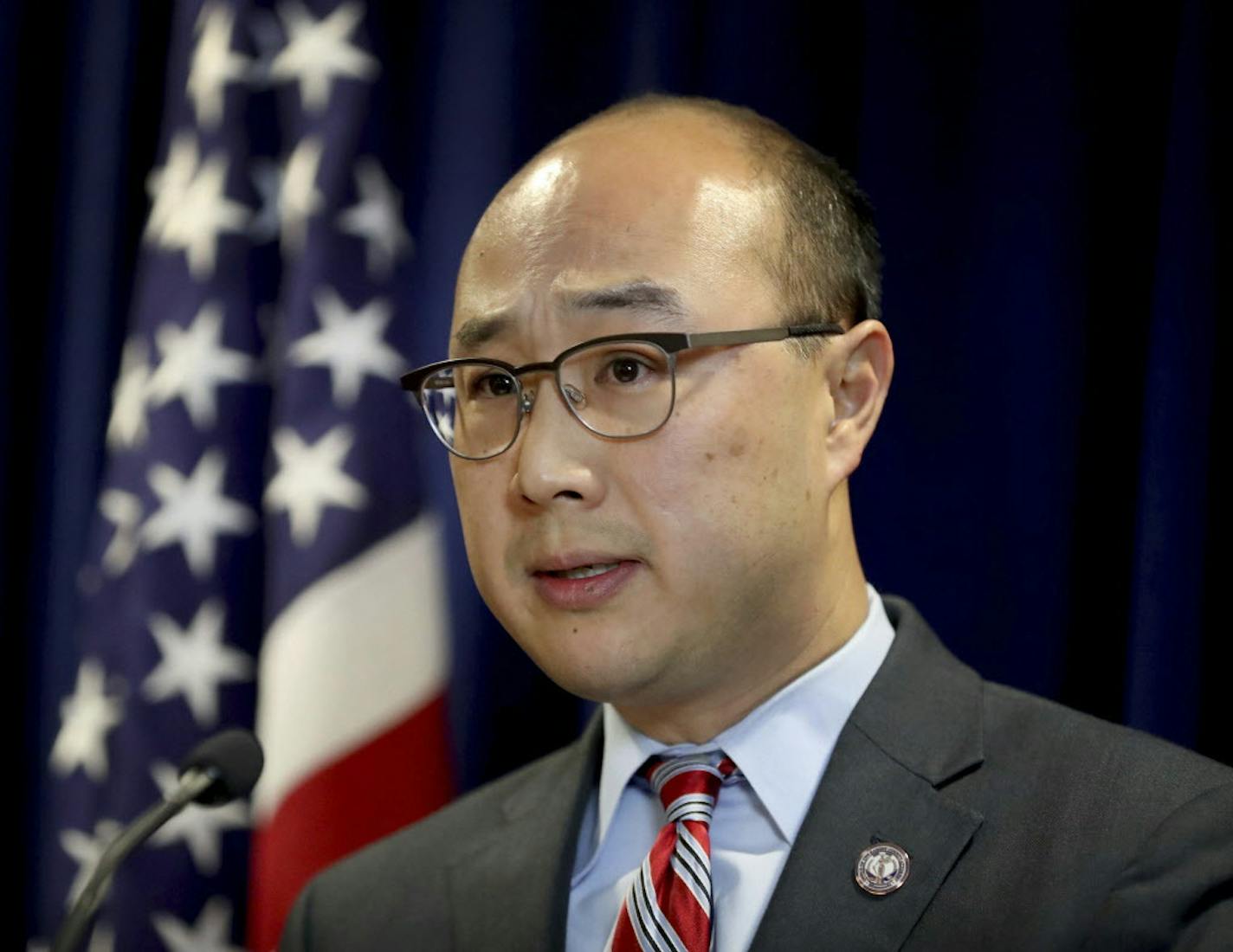 Ramsey County Attorney John Choi announces that Minnesota police officer Jeronimo Yanez will face three charges in the fatal shooting of Philando Castile during a July 6 traffic stop. Yanez has been charged with second-degree manslaughter in the killing of Castile, a black man whose girlfriend streamed the gruesome aftermath of the fatal shooting live on Facebook. (David Joles/Star Tribune via AP) ORG XMIT: MIN2016112014244710