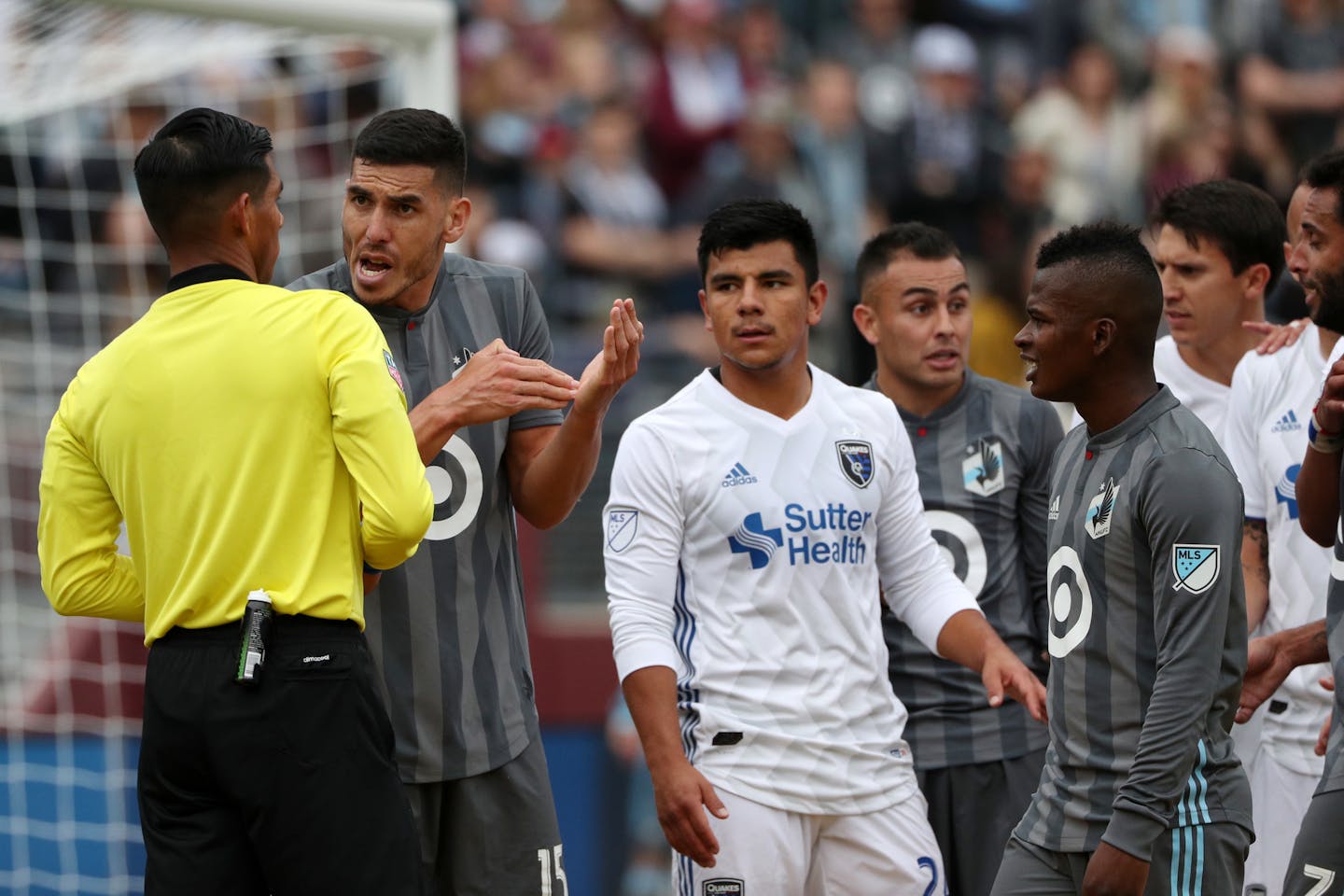 Minnesota United defender Michael Boxall questioned an official's call after Earthquakes midfielder Florian Jungwirth went down challenging a head ball in the second half.