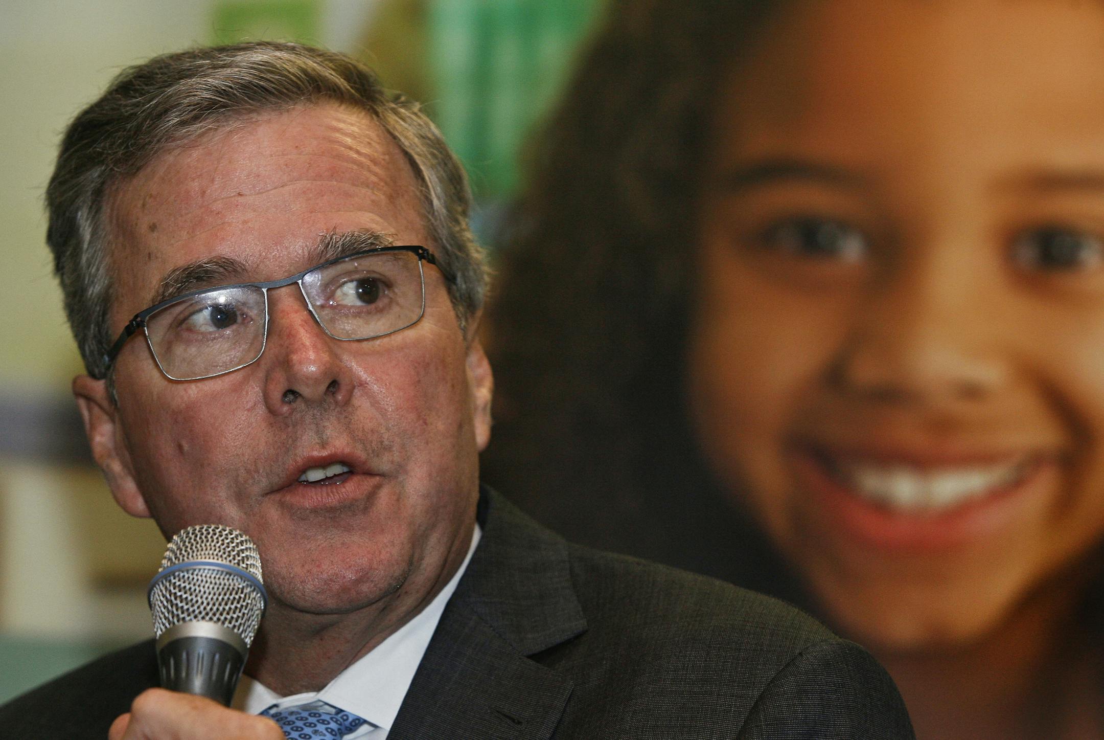 Former Florida Gov. Jeb Bush speaks, Tuesday, Feb. 10, 2015, at the Keeping the Promise: A Florida Education Summit, sponsored by Bush's Foundation for Florida's Future, at the Florida State University Alumni Center in Tallahassee, Fla. (AP Photo/Phil Sears)