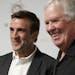 FILE - In this Wednesday, July 13, 2016, file photo, George McPhee, left, and NHL's expansion Las Vegas franchise owner Bill Foley attend a news confe